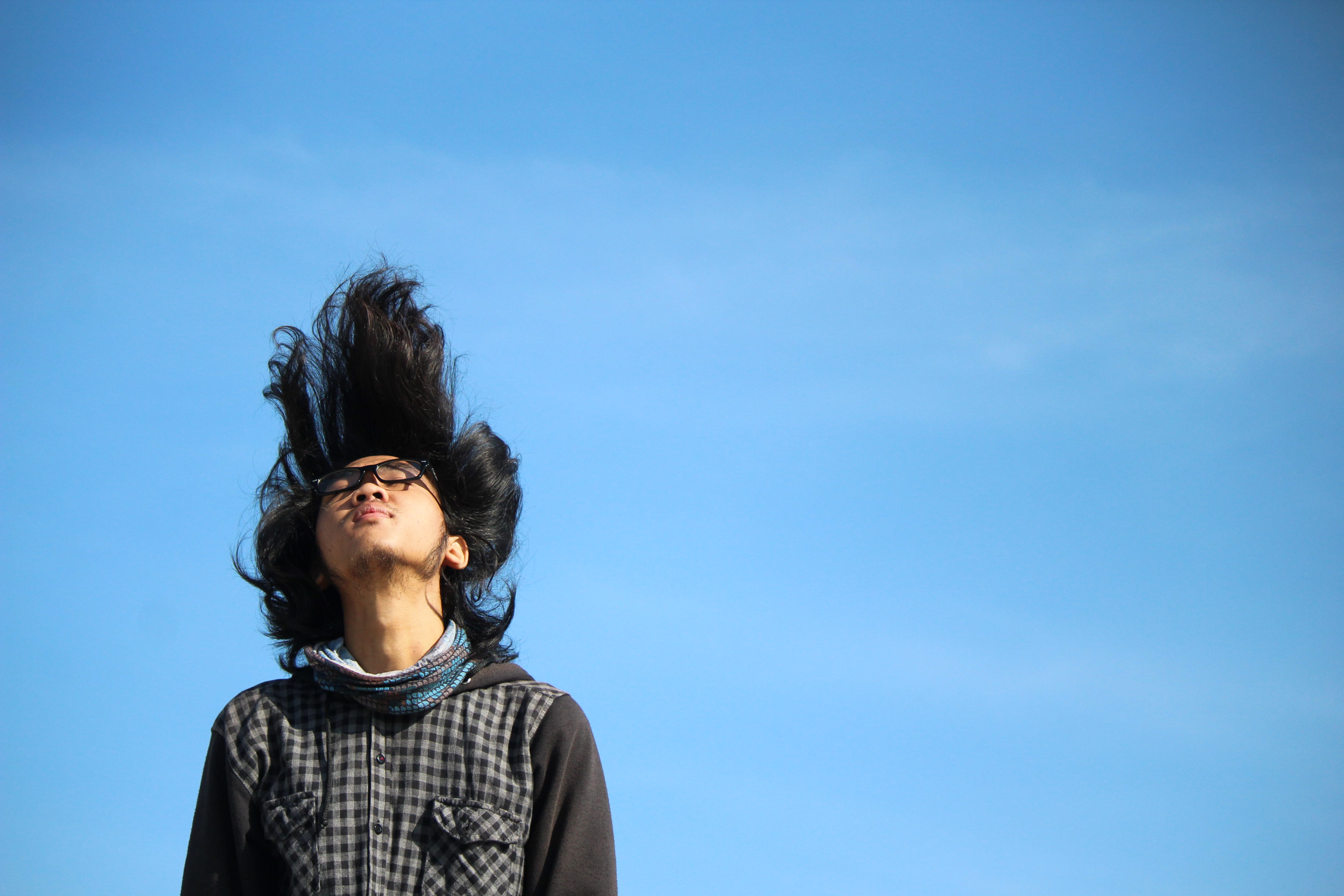 portrait, nature, low angle view, contemplation, men, hairstyle, young men, sky, outdoors, teenager, front view, 5K, adi sumarmo international airport, HD Wallpaper