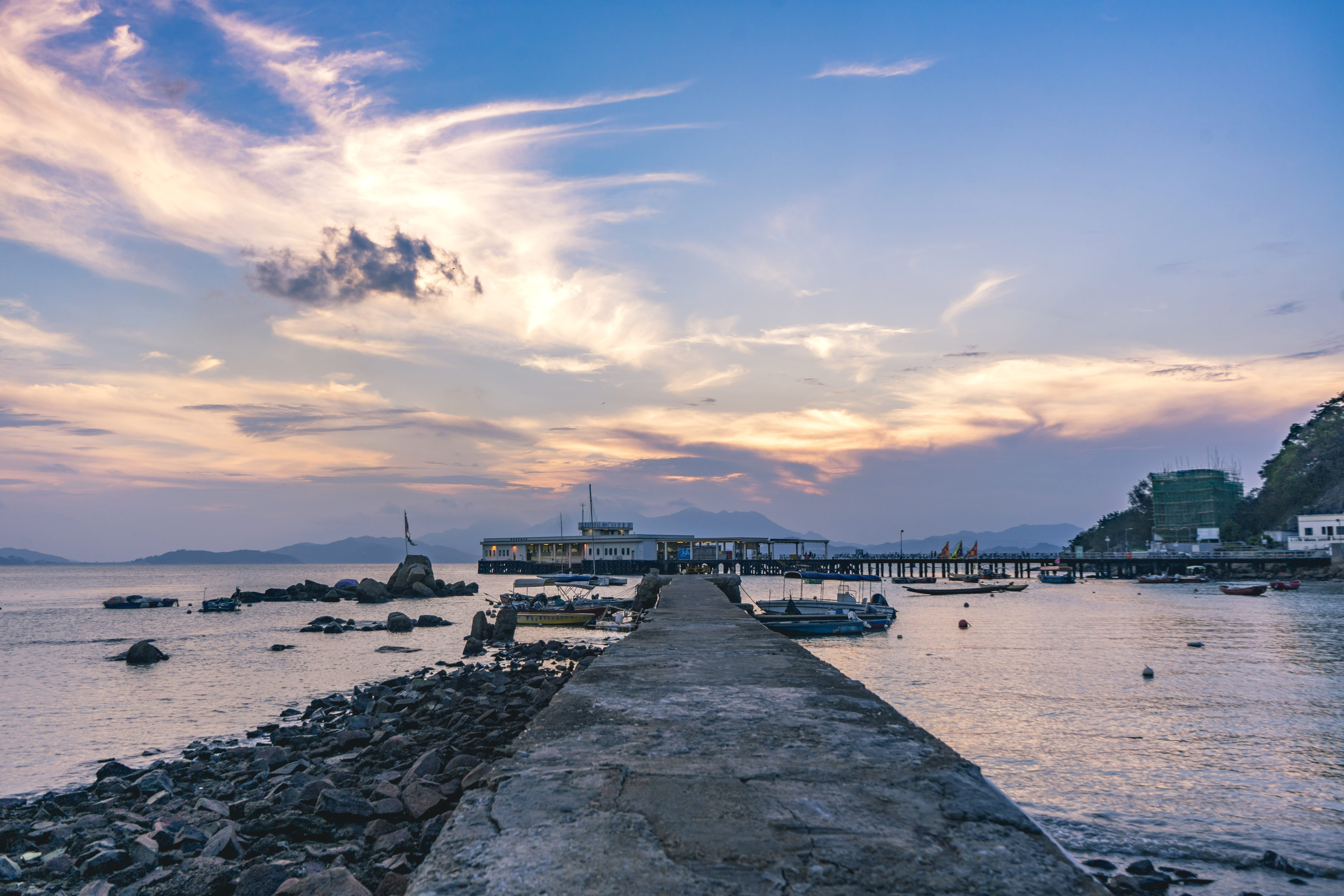 nature, sand beach, stone, cloud - sky, sunset, 5K, bay, bridge, built structure, rock, city, transportation, beauty in nature, blue, the evening sun, HD Wallpaper