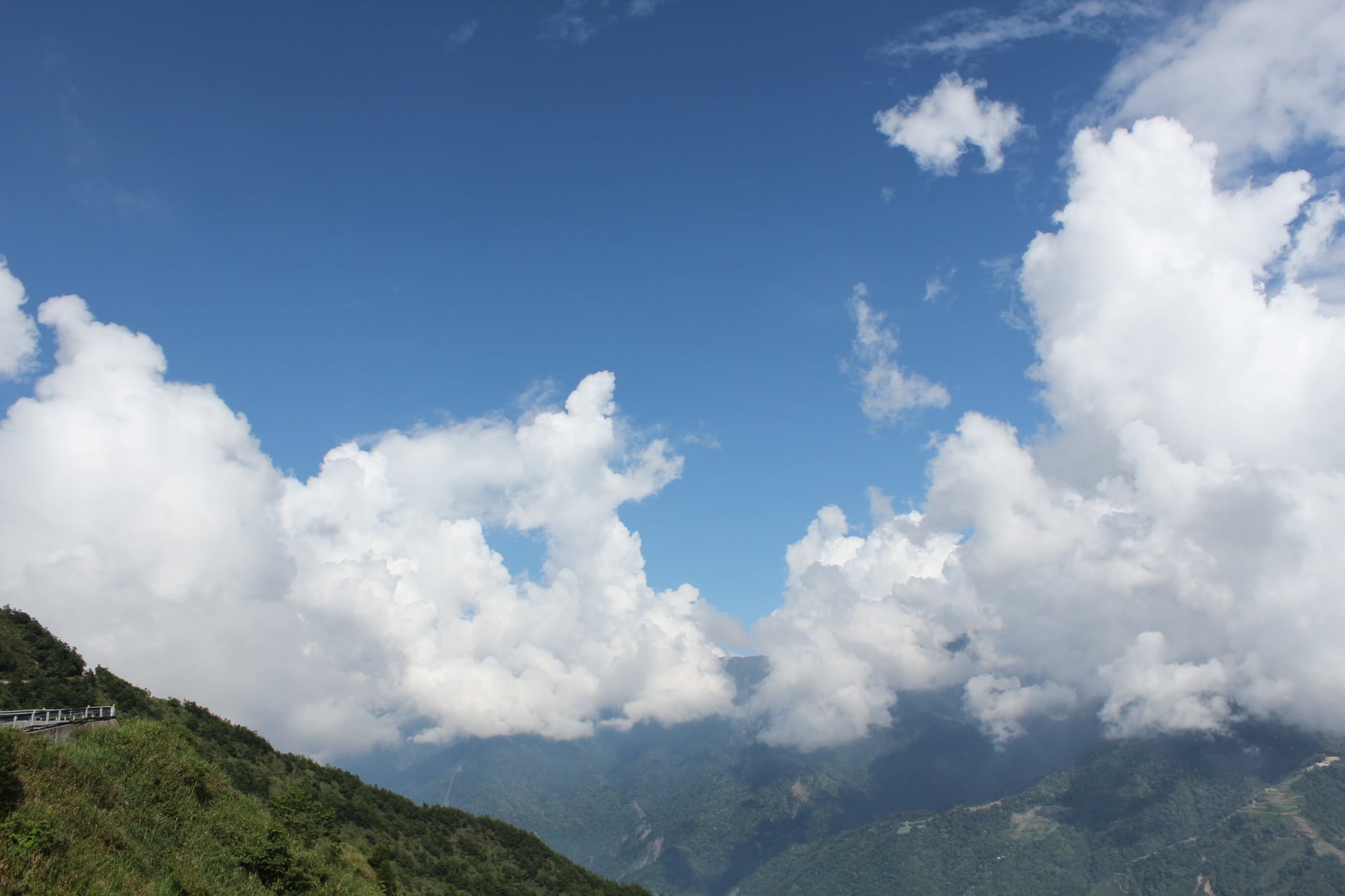 land, summer, above, green color, tranquil scene, scenics, cloud - Sky, no people, landscape, baiyun, outdoors, mountain, environment, idyllic, blue, alpine, HD Wallpaper