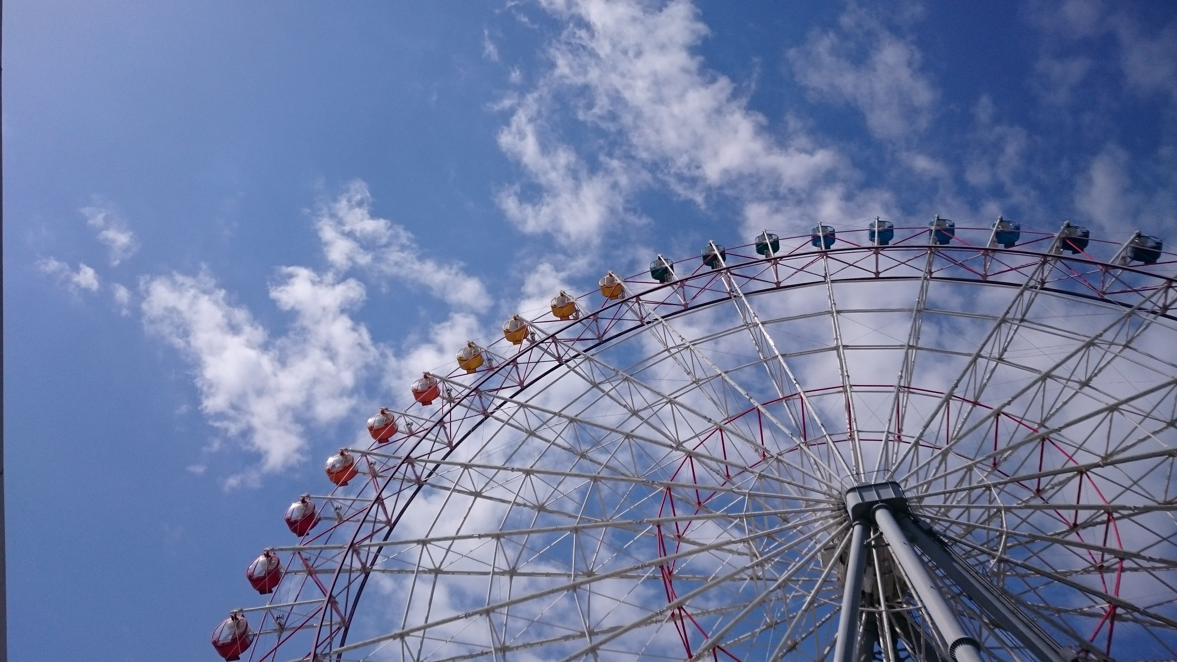 arts culture and entertainment, shape, outdoors, low angle view, sky, carnival - celebration event, geometric shape, carnival, 4K, no people, circle, amusement park, HD Wallpaper