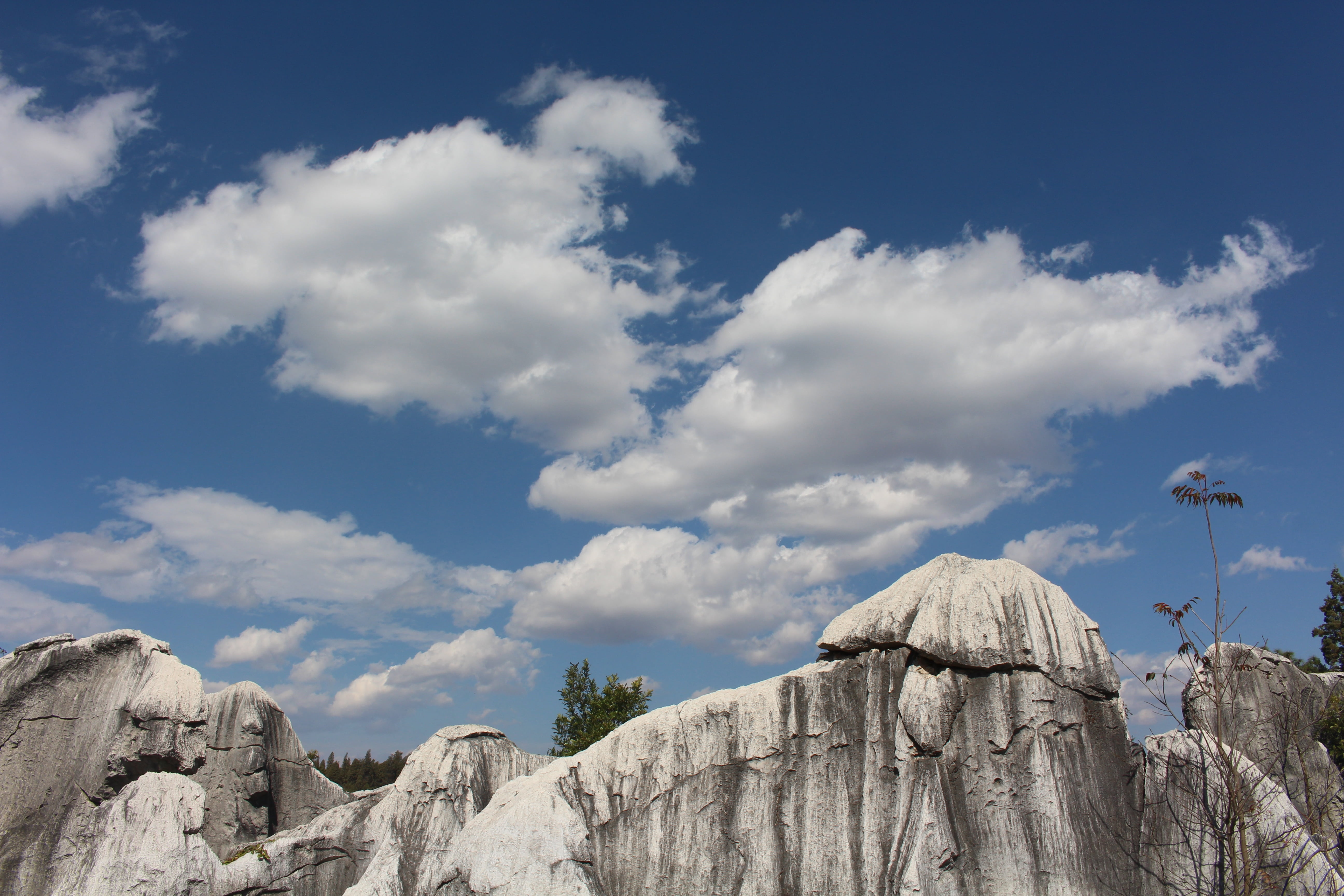 outdoors, plant, nature, tranquil scene, rock - object, landscape, blue day, rock, 5K, mountain, rock formation, low angle view, cloud - sky, solid, tree, HD Wallpaper