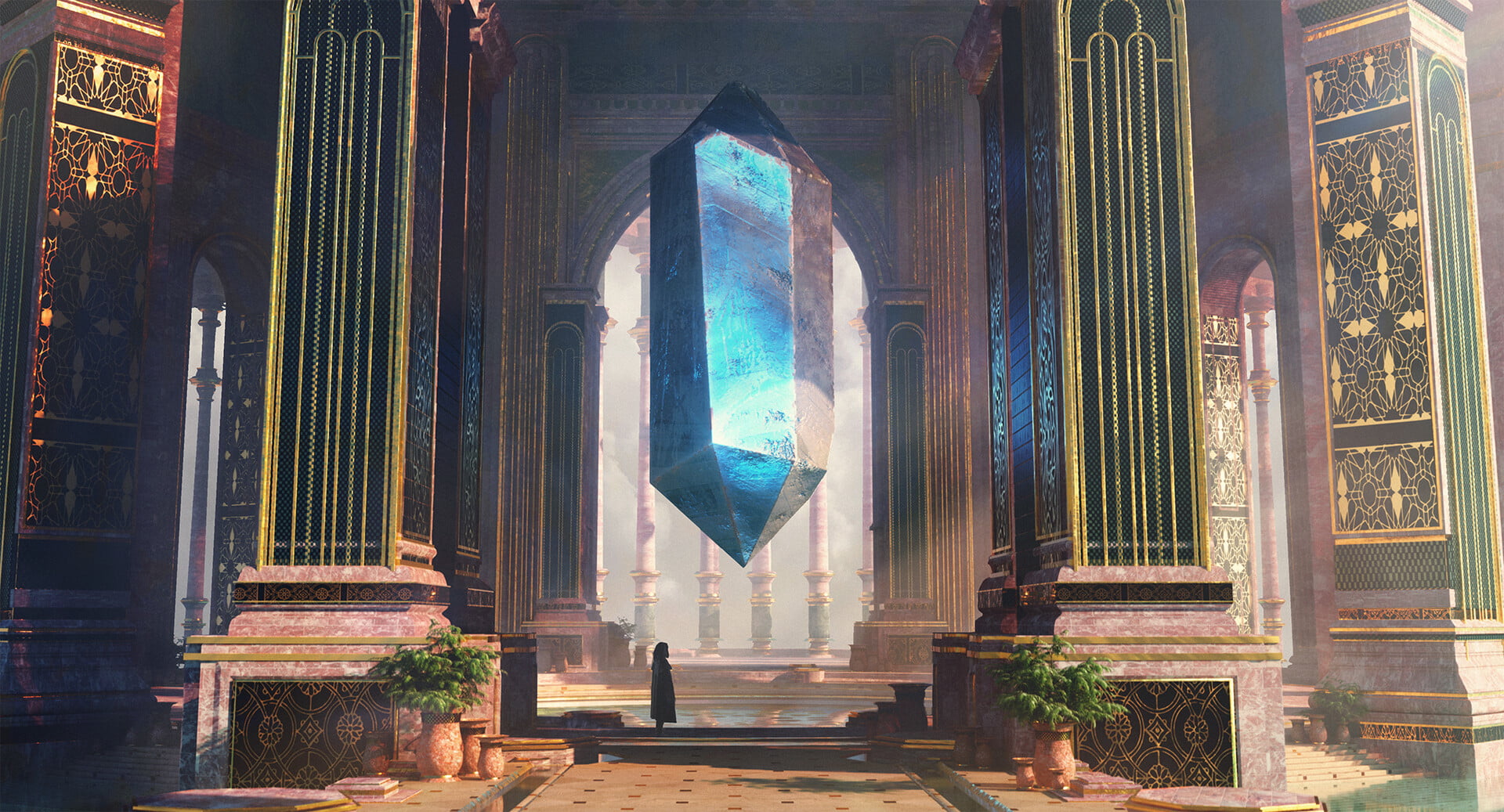 crystal, Ornate, fantasy art, Oliver Beck, 1080P, palace, digital art, HD Wallpaper