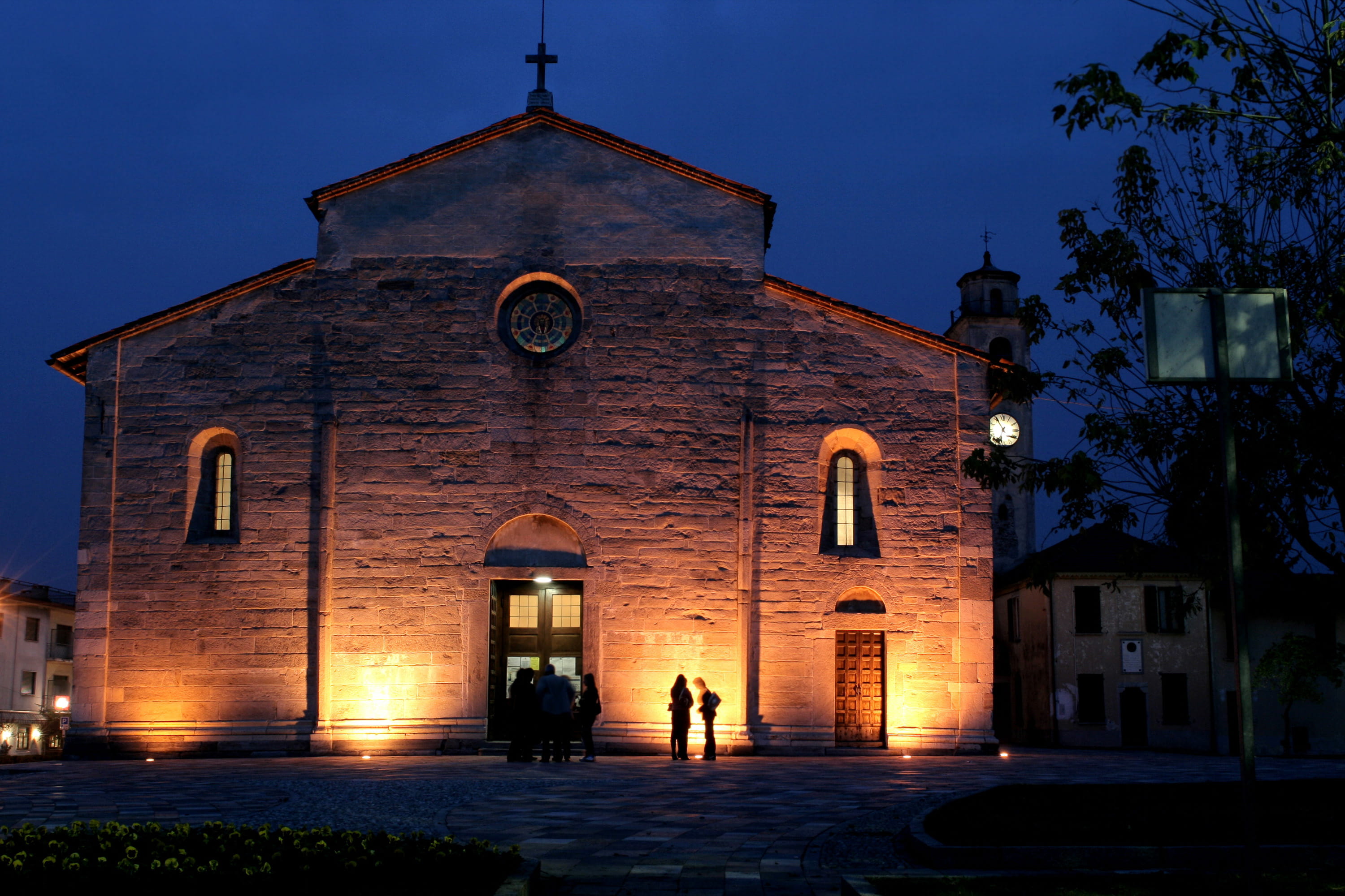 city, brebbia old church, outdoors, culture, europe, view, old, nature, catholicism, street, history, christian, night, italy lombardy, dusk, illuminated, HD Wallpaper