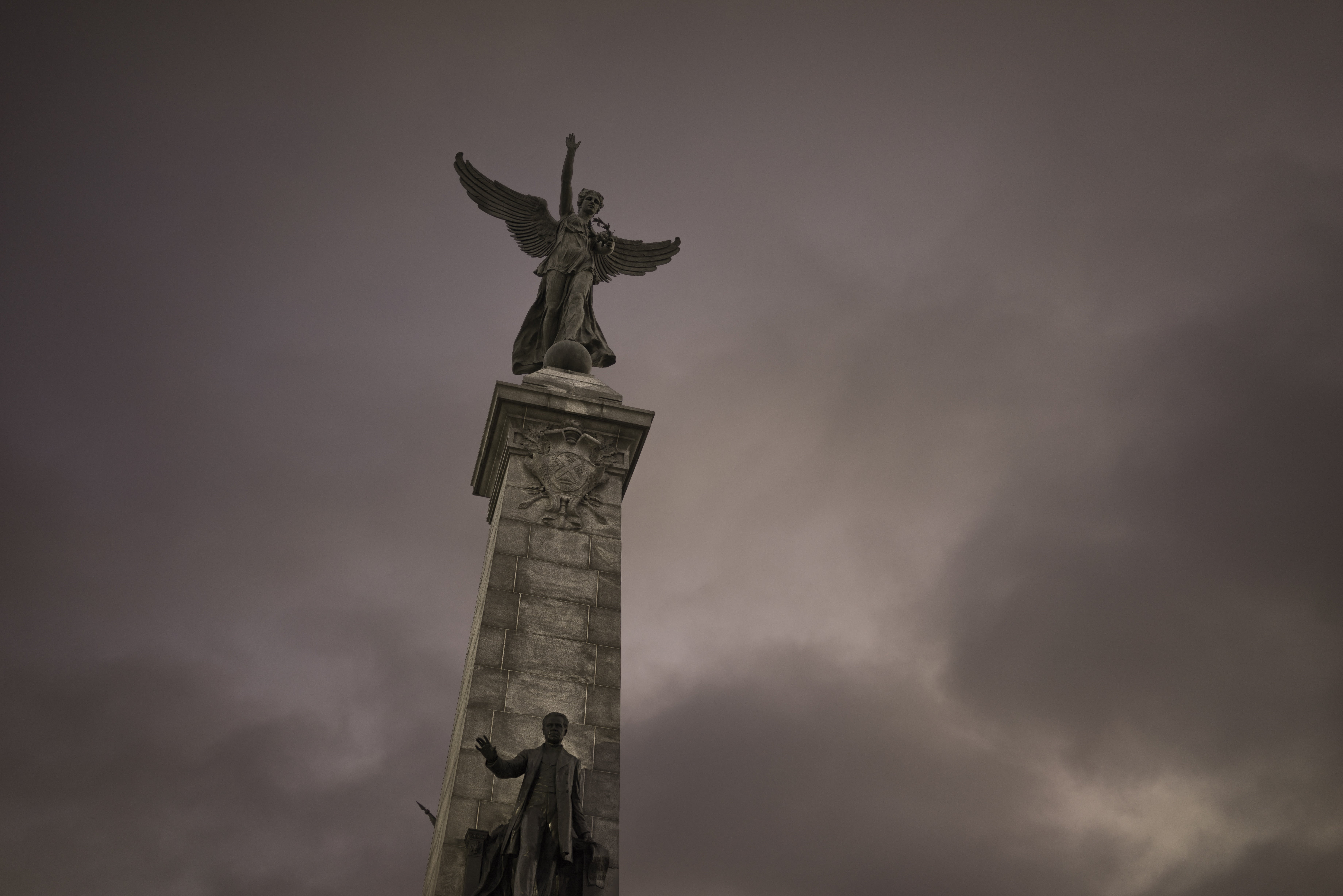 sir george-etienne cartier, low angle view, sky, canada, history, art and craft, nature, 5K, female likeness, quebec, montreal, art, tourism, travel, angel, HD Wallpaper