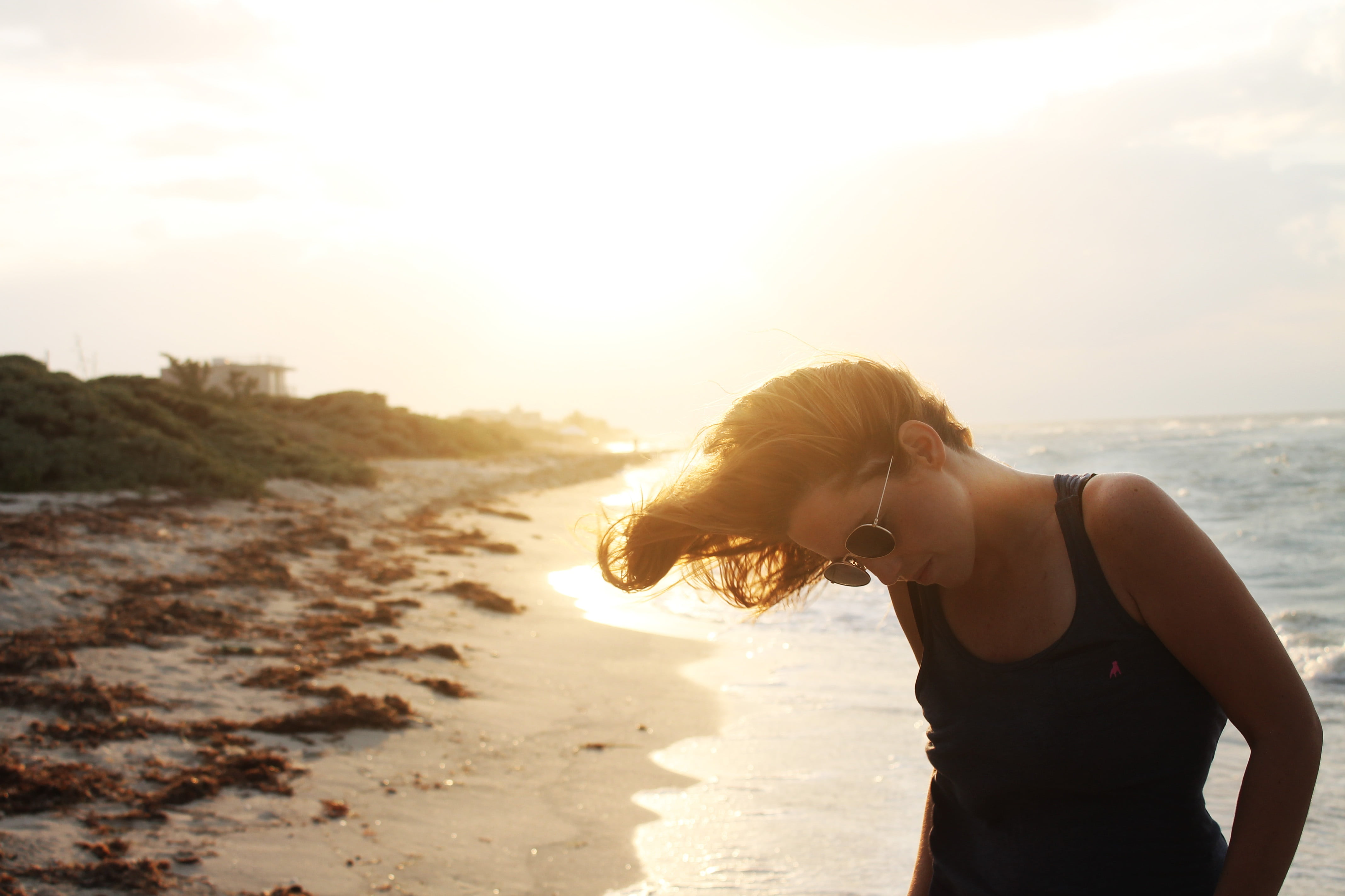 4K, great, holiday, yucatan, top, sleeveless, lifestyles, females, calm sea, sky, gray, sun, architecture, mexico, dom, light, summer, hair, sunlight, HD Wallpaper