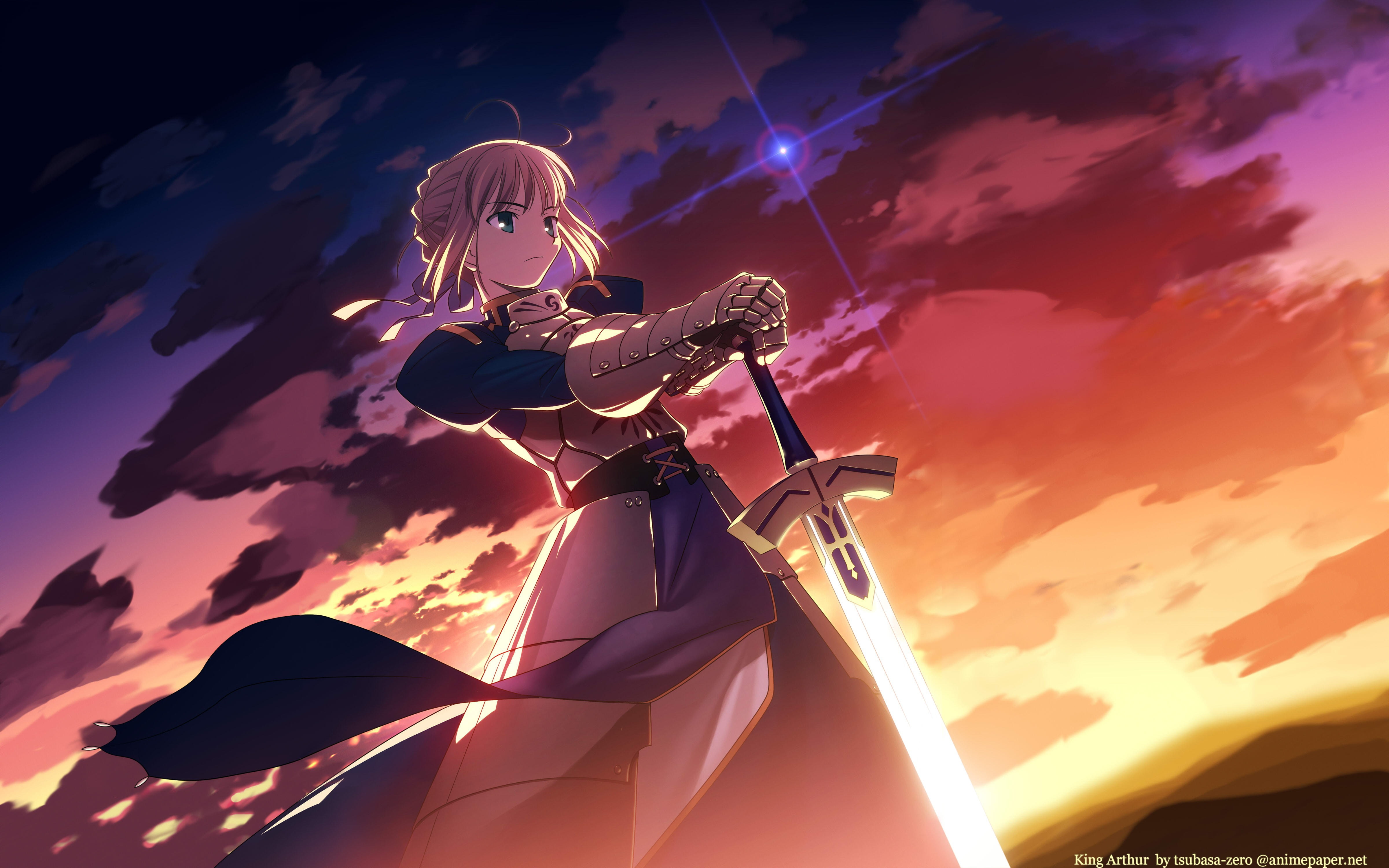 photoshop, sword, 4K, stay, weapon, saber, takashi, night, takeuchi, sky, fate, HD Wallpaper