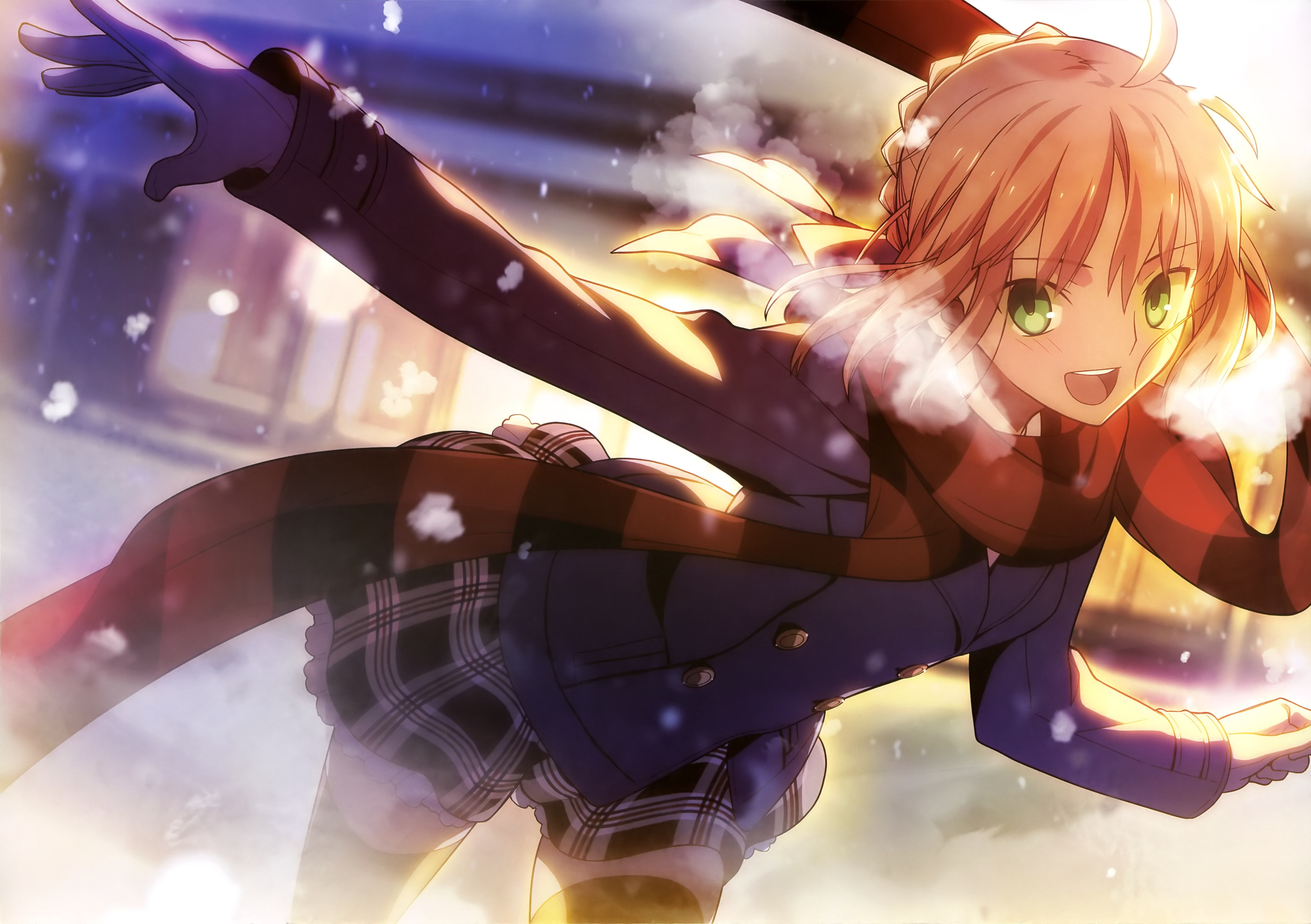 Type-Moon, winter, snow, Fate Series, 4K, Takeuchi Takashi, anime girls, anime, Saber, HD Wallpaper