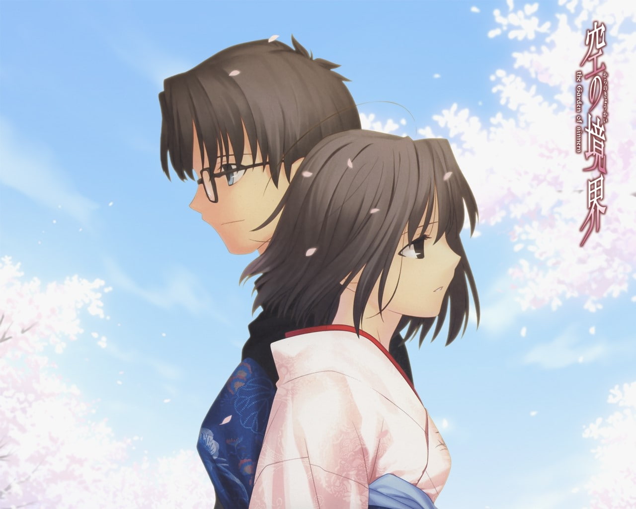 Kara no kyoukai, Ryougi shiki, low angle view, Girl, clothing, hairstyle, rear view, sunlight, nature, Boy, 720P, outdoors, Kimono, Takeuchi takashi, leisure activity, HD Wallpaper
