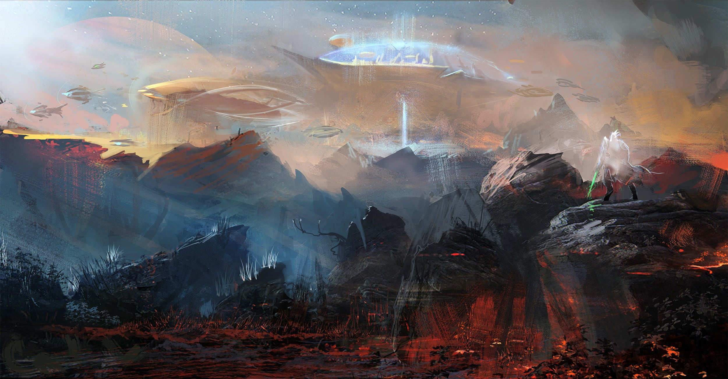 concept art, transparent, outdoors, fantasy art, day, no people, forest, nature, motion, 1080P, burning, art and craft, illustration, fish, Starcraft II, HD Wallpaper