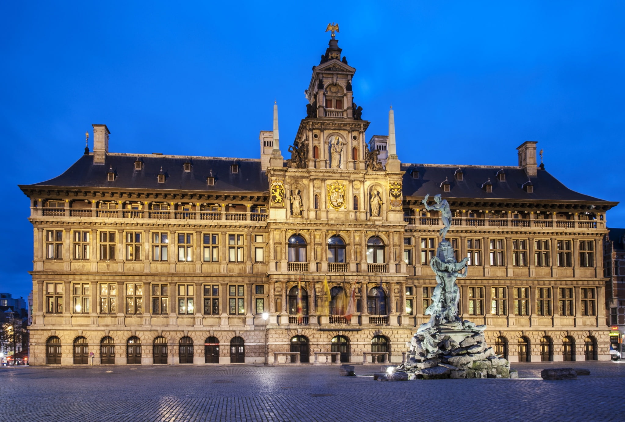 town square, 1080P, Antwerp, Belgium, HD Wallpaper