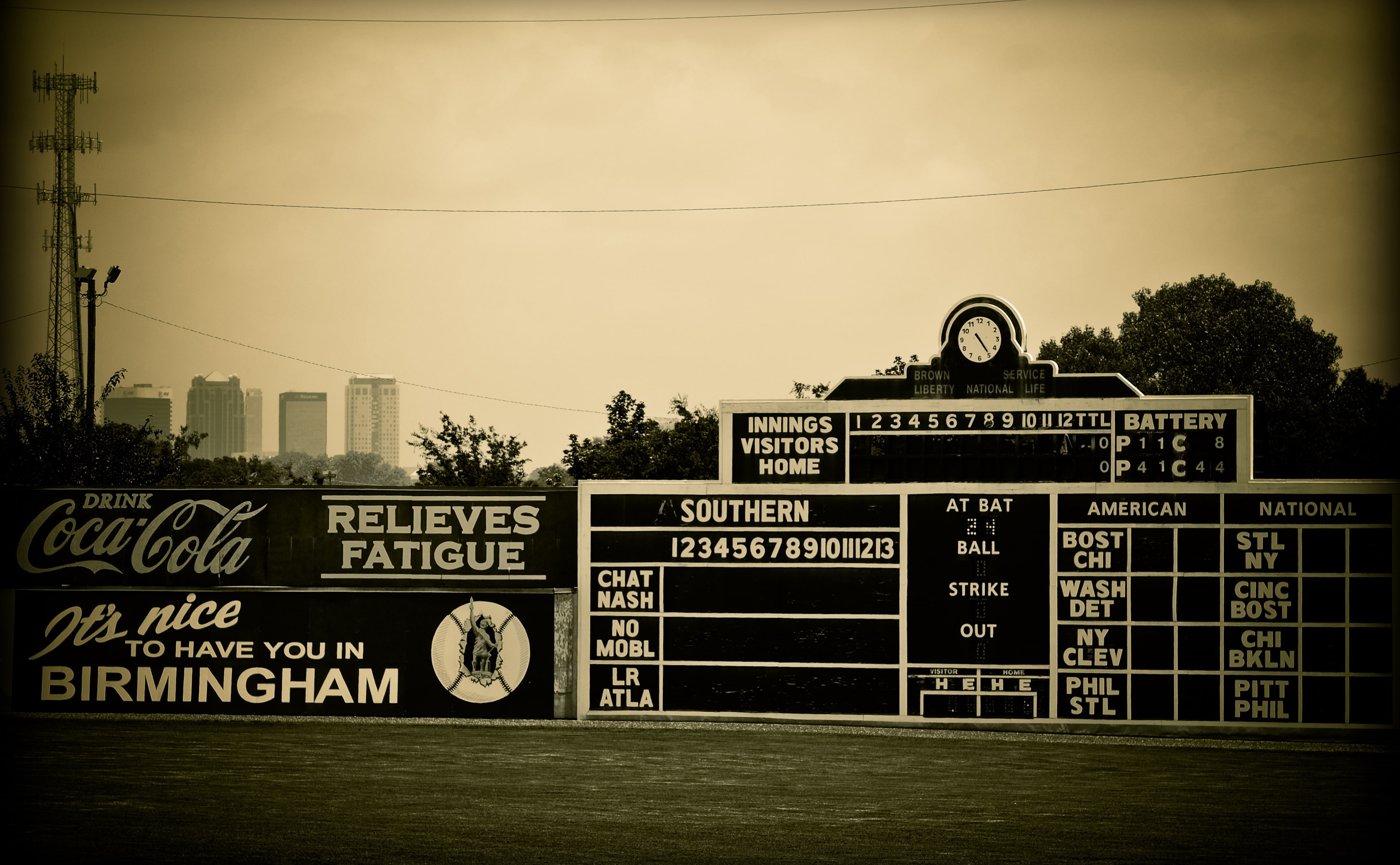 signage, city, information, Rickwood Field, Vintage, western script, united states, Baron, sky, communication, non-western script, field, electricity, plant, HD Wallpaper