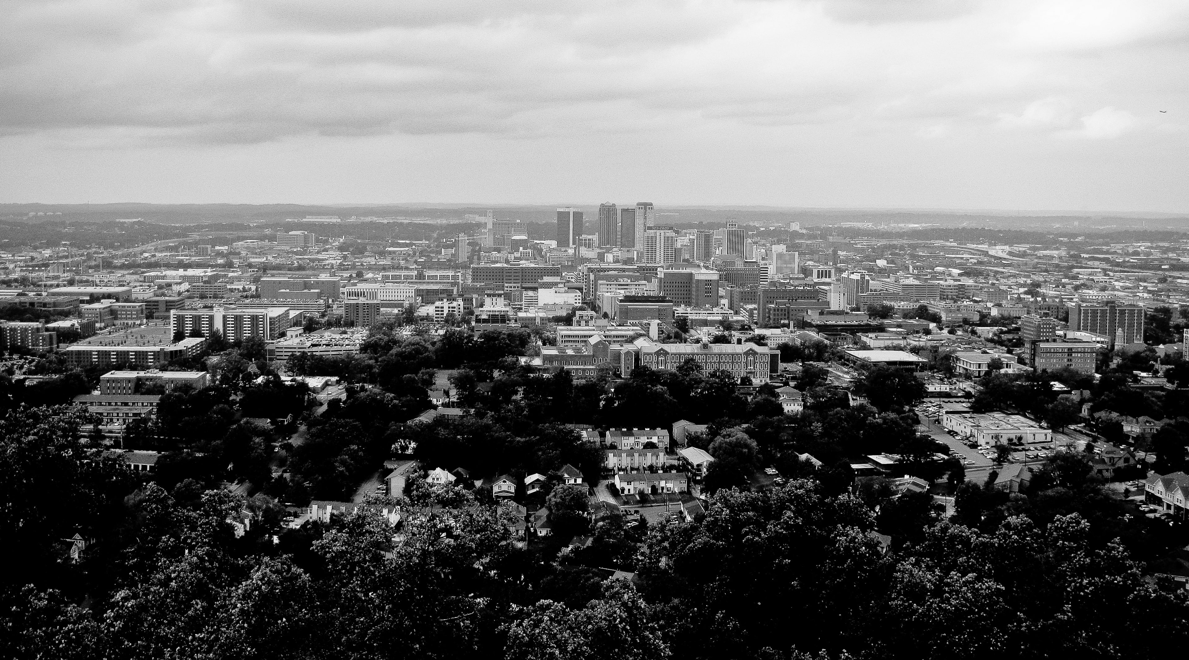 City, Buildings, View, building exterior, Skyline, black, fromthevulcan, sky, skyscraper, high angle view, Black and White, building, office building exterior, HD Wallpaper