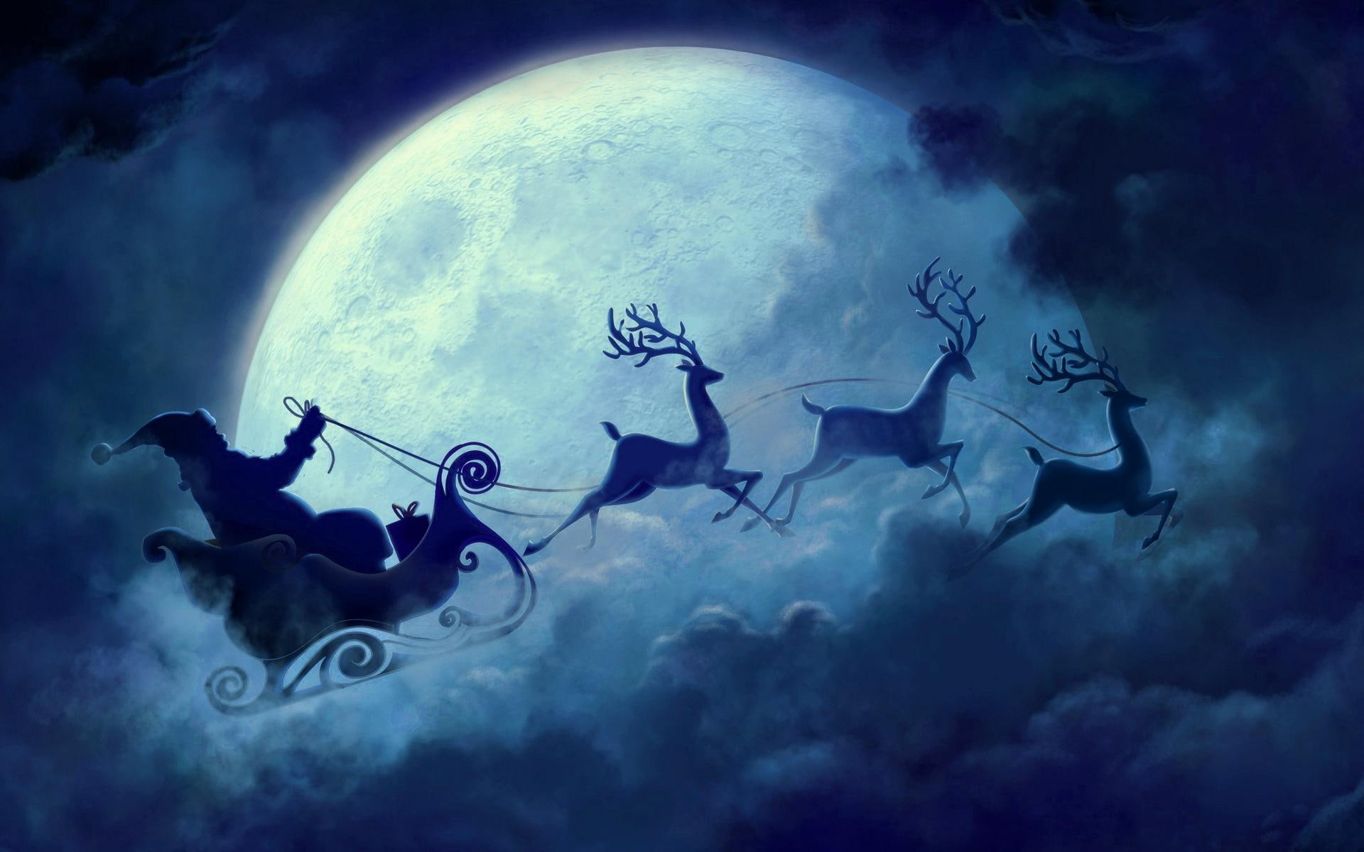 gifts, skyphoenixx1, reindeers, beautiful, fantastic, santa, coming, holidays, 1080P, ho, sleigh, wall, nice, amazing, picture, HD Wallpaper