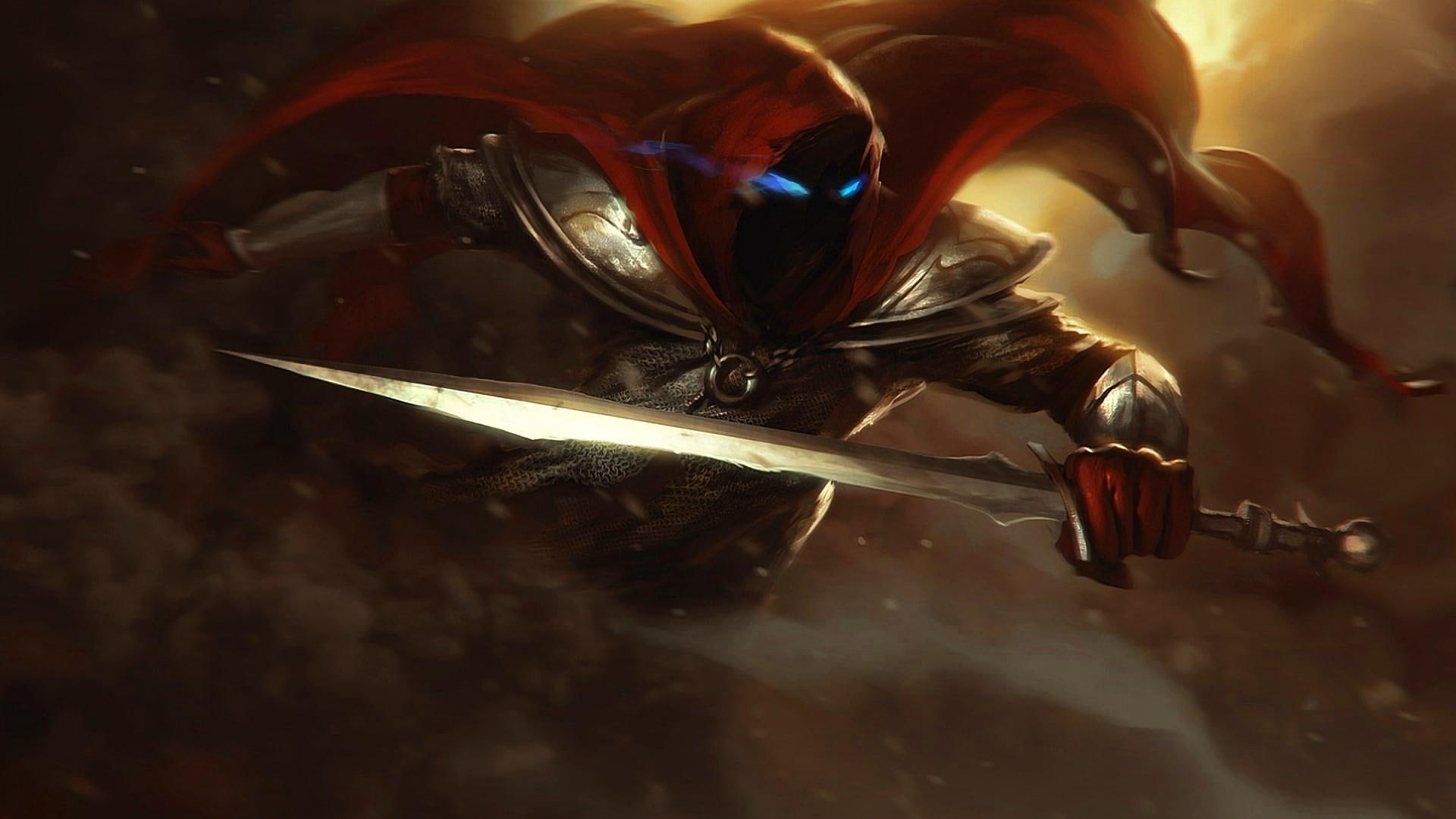 nice, 1080P, beautiful, battle, assassin, picture, blue eyes, skyphoenixx1, fantastic, dark, warrior, knight, HD Wallpaper