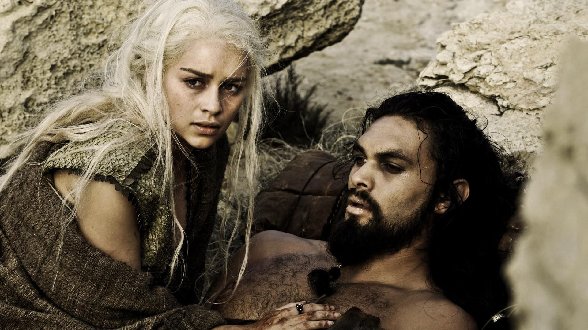 game of thrones, daenerys, 1920x1080, khal, khal drogo, casts, drogo, tv shows, thrones, emilia clarke, game, targaryen, jason momoa, daenerys targaryen, HD Wallpaper