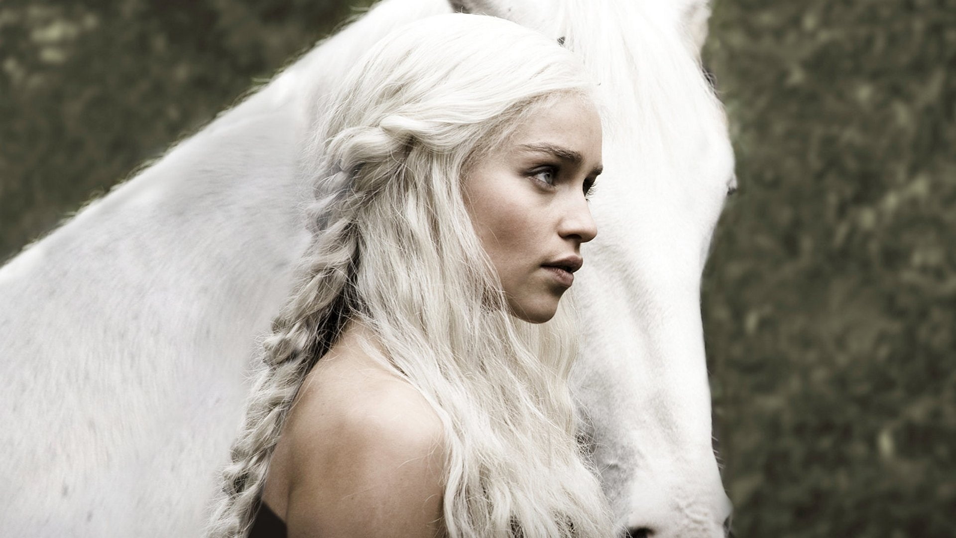 White, Hair, Thrones, 1080P, Game, targaryen, Emilia, daenerys, Clarke, Horse, HD Wallpaper
