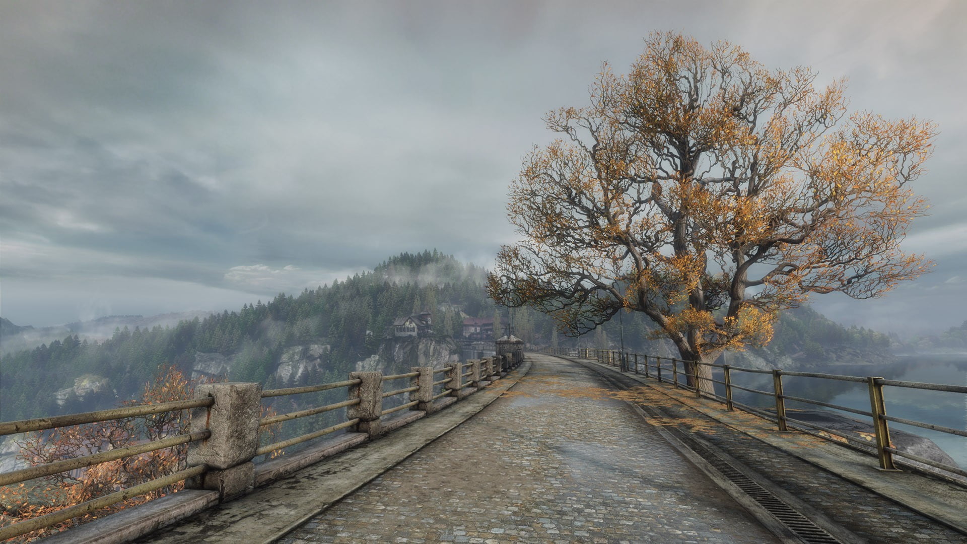 bare tree, direction, fence, metal, barrier, footpath, long, plant, tree, The Vanishing of Ethan Carter, no people, gray, scenics - nature, nature, sky, HD Wallpaper
