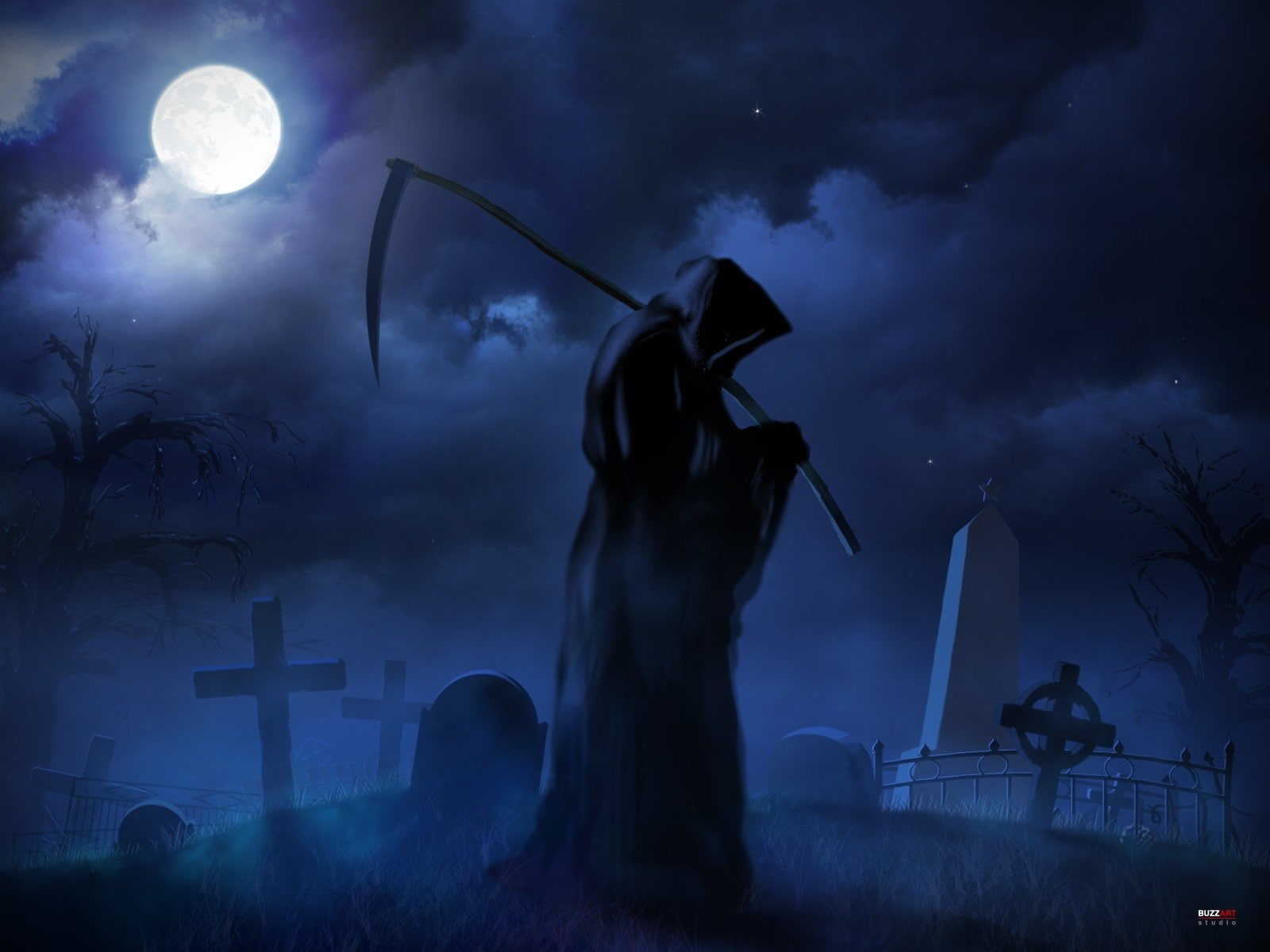 tombstones, Grim Reaper, illustration, Dark, 720P, HD Wallpaper