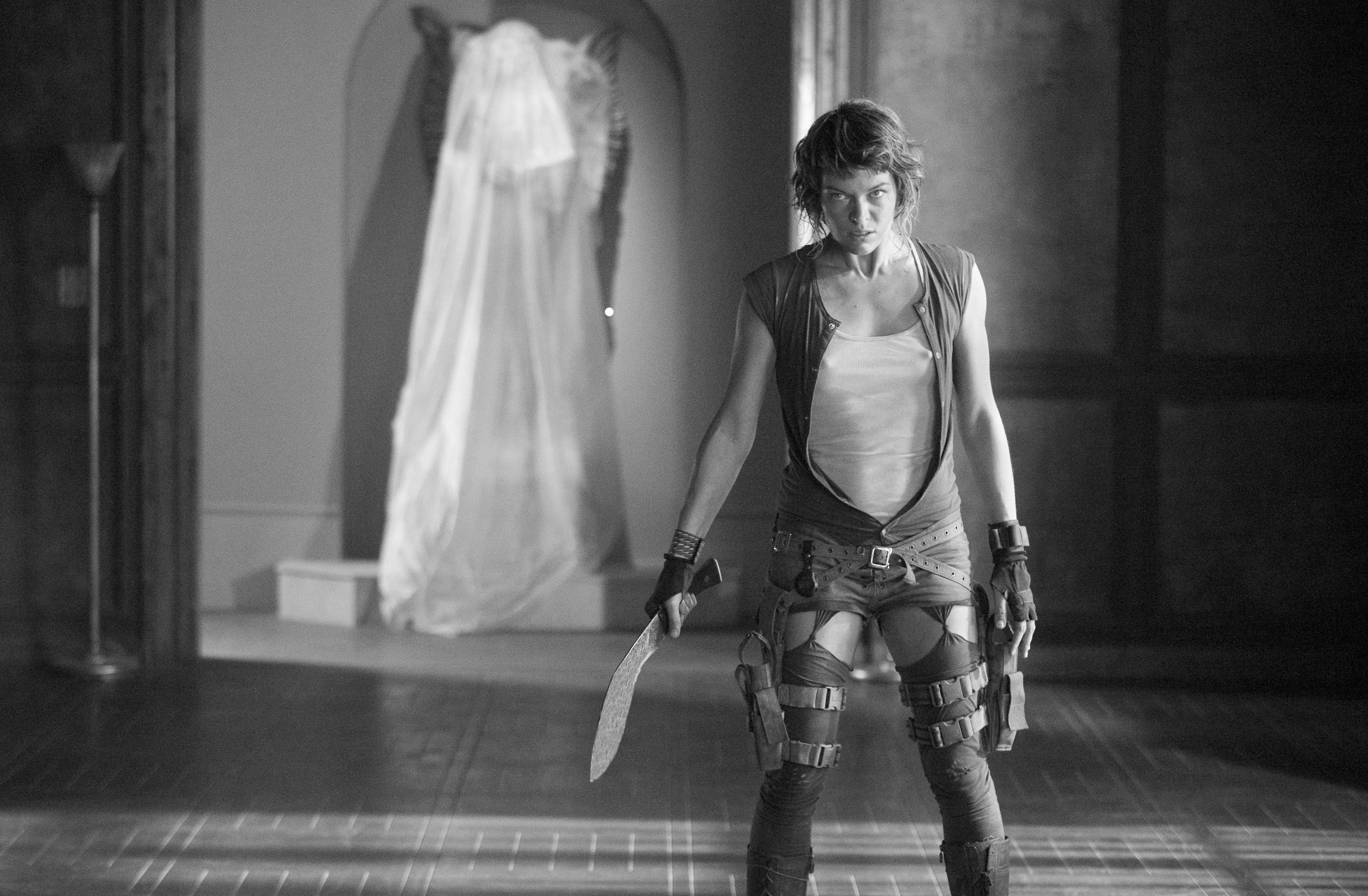 resident, x, 2K, milla, games, jovovich, evil, grayscale, hd, art, actress, video, movies, HD Wallpaper