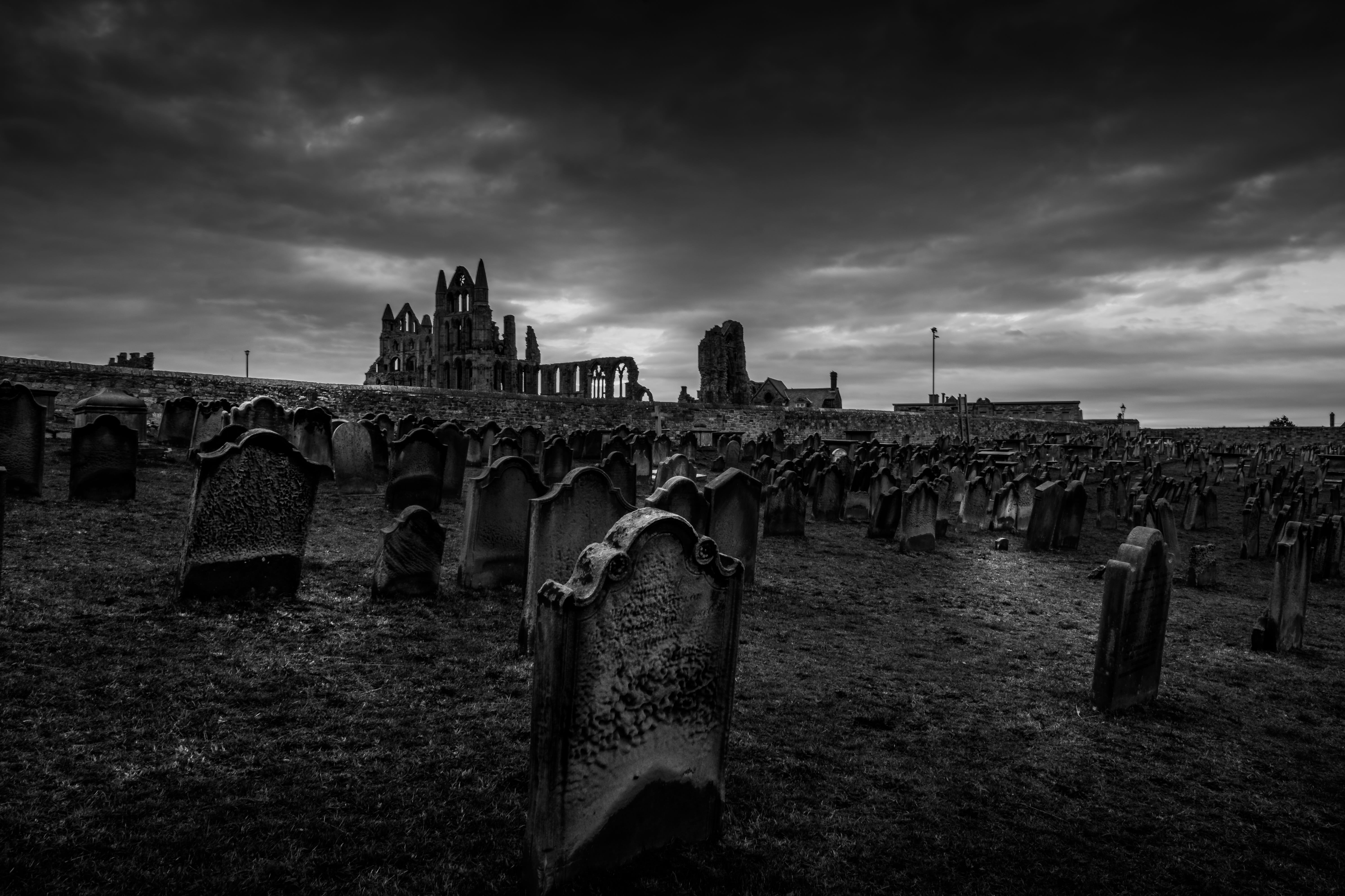 churchyard, st marys, outdoors, graveyard, dramatic, yorkshire, building exterior, goth, day, stone, ancient, no people, whitby abbey, sky, nature, light, HD Wallpaper