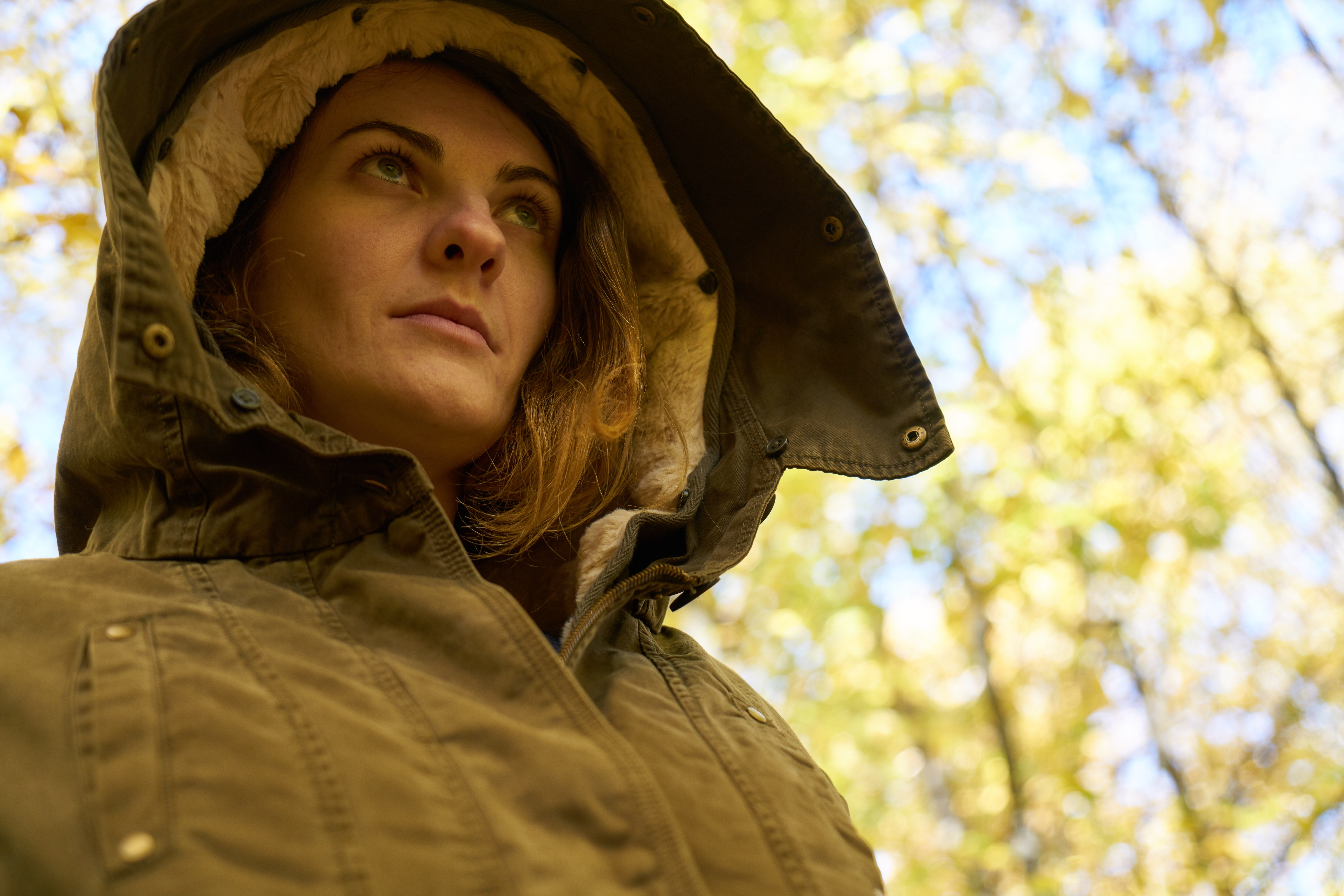 body part, sadness, portrait, emotion, suicide, melancholic, sad, warm clothing, women, cold, yellow, womens, young adult, trees, one person, forest, clothes, HD Wallpaper