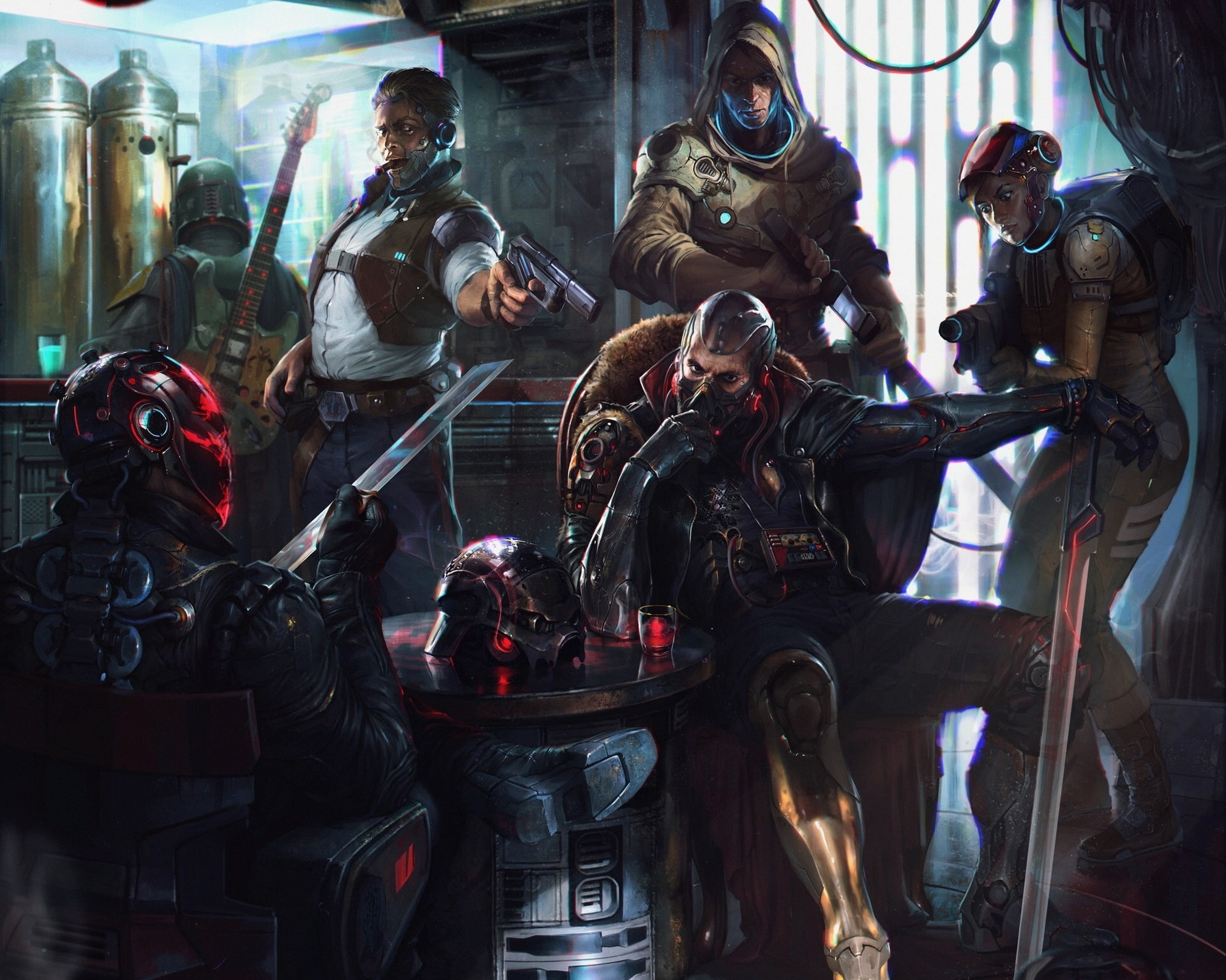 1080P, Star wars, Star Wars Challenge, Cyberpunk bikers, art, Denis Siperko, Denys Tsiperko, HD Wallpaper