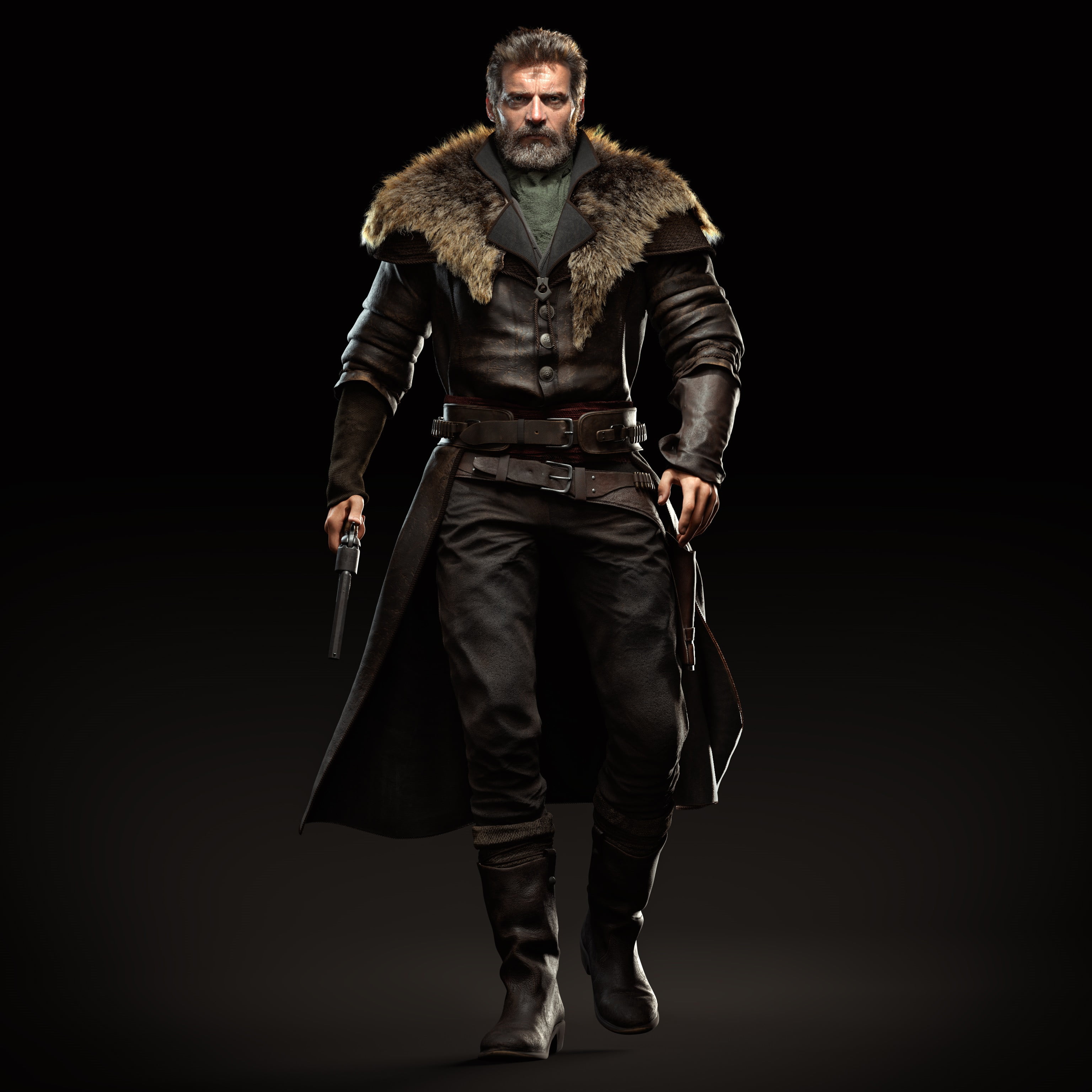 white hair, 2K, 3D, Denys Tsiperko, bounty hunter, fur coats, ArtStation, CGI, leather jackets, digital art, fan art, Hugh Jackman, fur jacket, leather, Phone HD Wallpaper