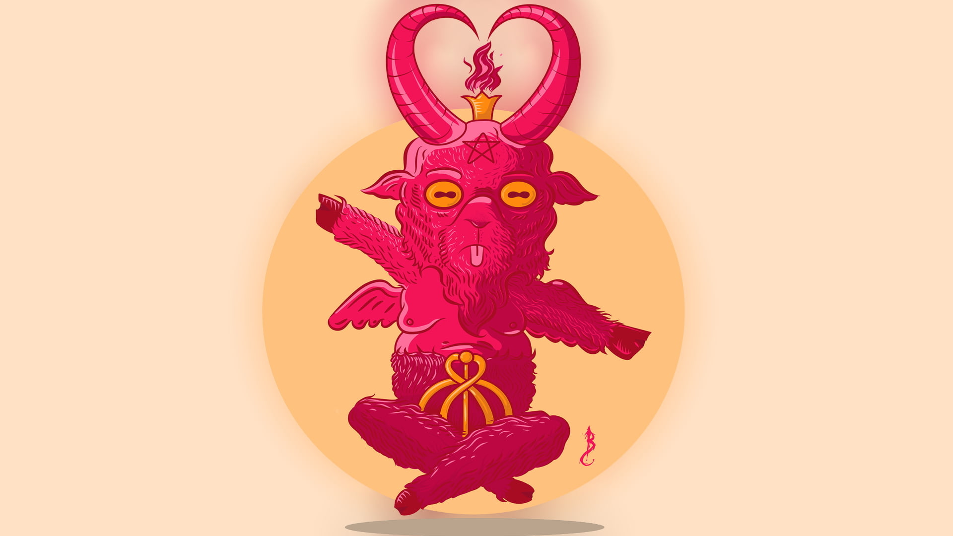 artwork, minimalism, digital art, Devil, pentagram, 1080P, simple background, Alí Hdz, chibi, goat, HD Wallpaper