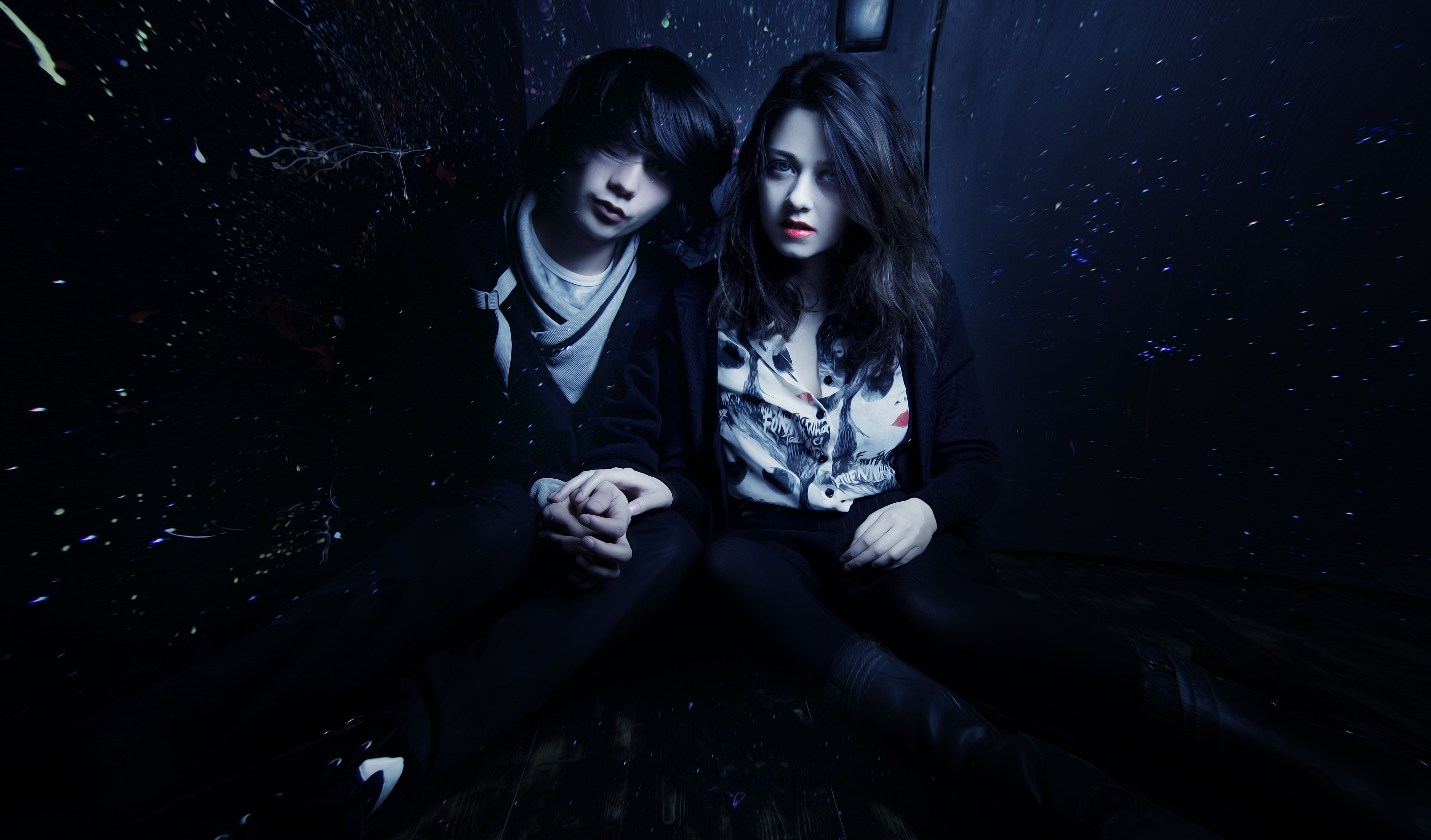 stunning, girls, sweethearts, looking, child, girl, adult, dark, 5K, teenager, fantasy girls, women, witch, couple, vampire teeth, spooky, fantasy, halloween, HD Wallpaper