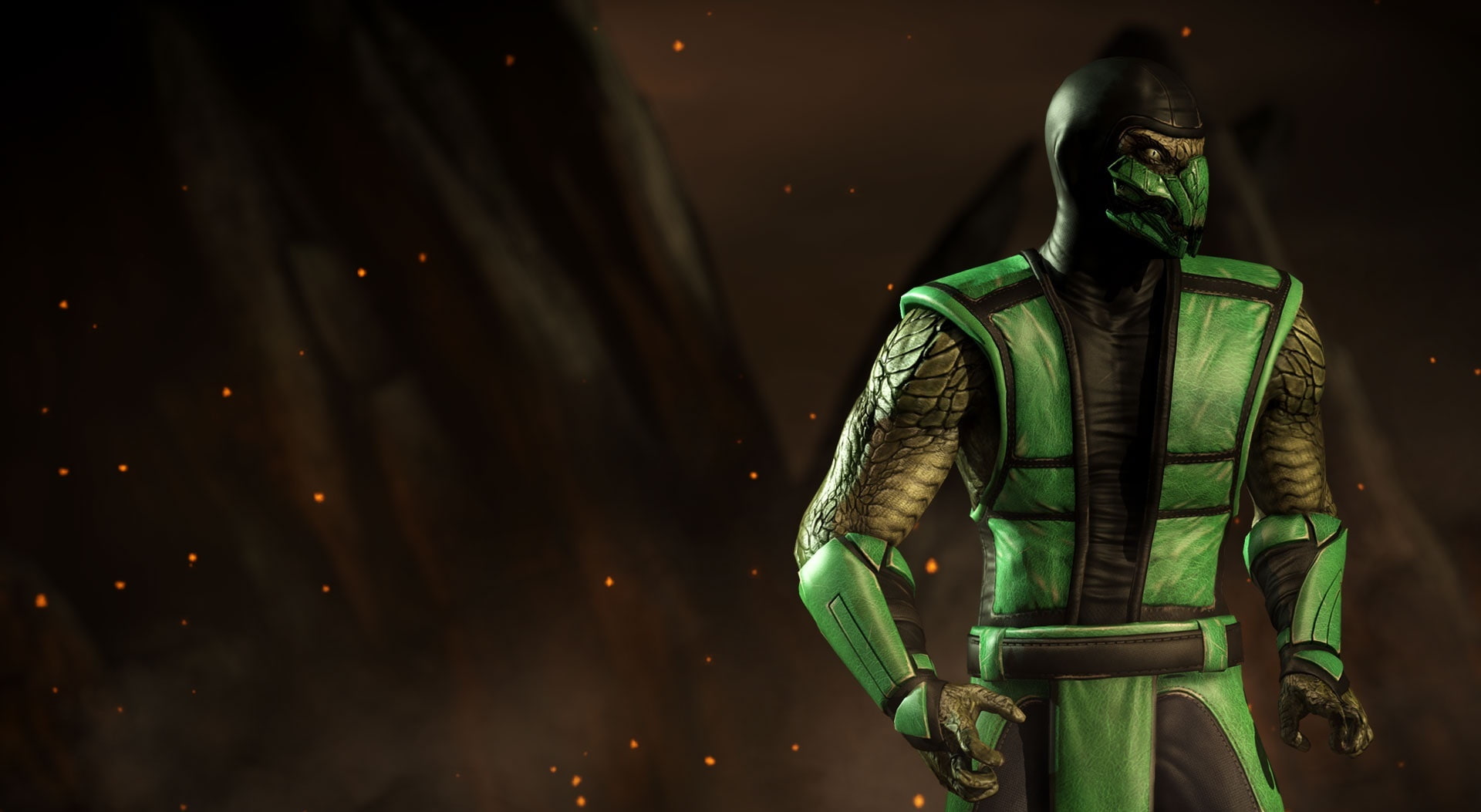 illuminated, Kombat, walking, outdoors, green color, night, men, safety, 1080P, videogame, waist up, Games, one person, reptile, mortalkombat, real people, HD Wallpaper