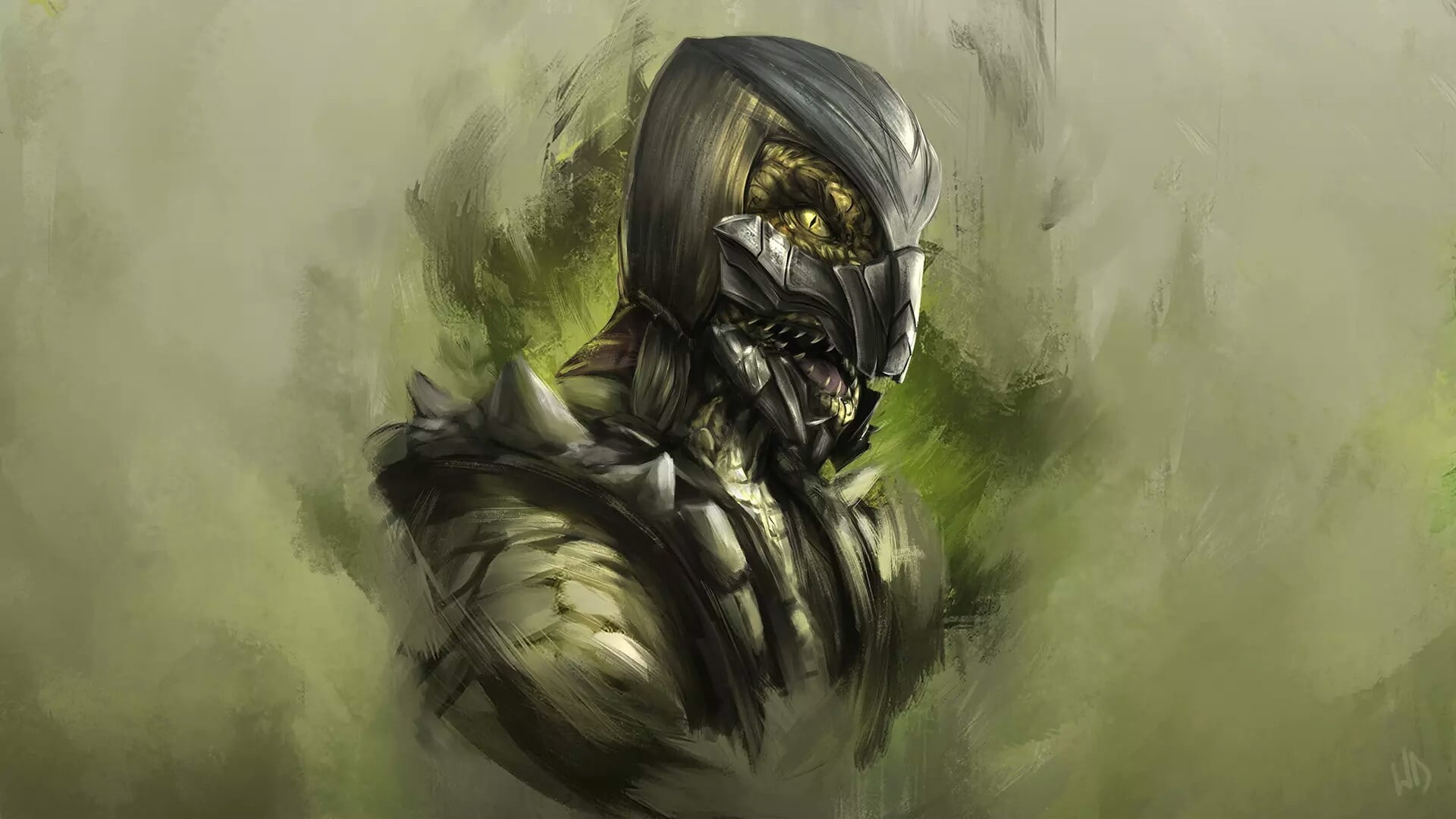 mortal kombat, 1080P, h1fey, game, Reptile, HD Wallpaper
