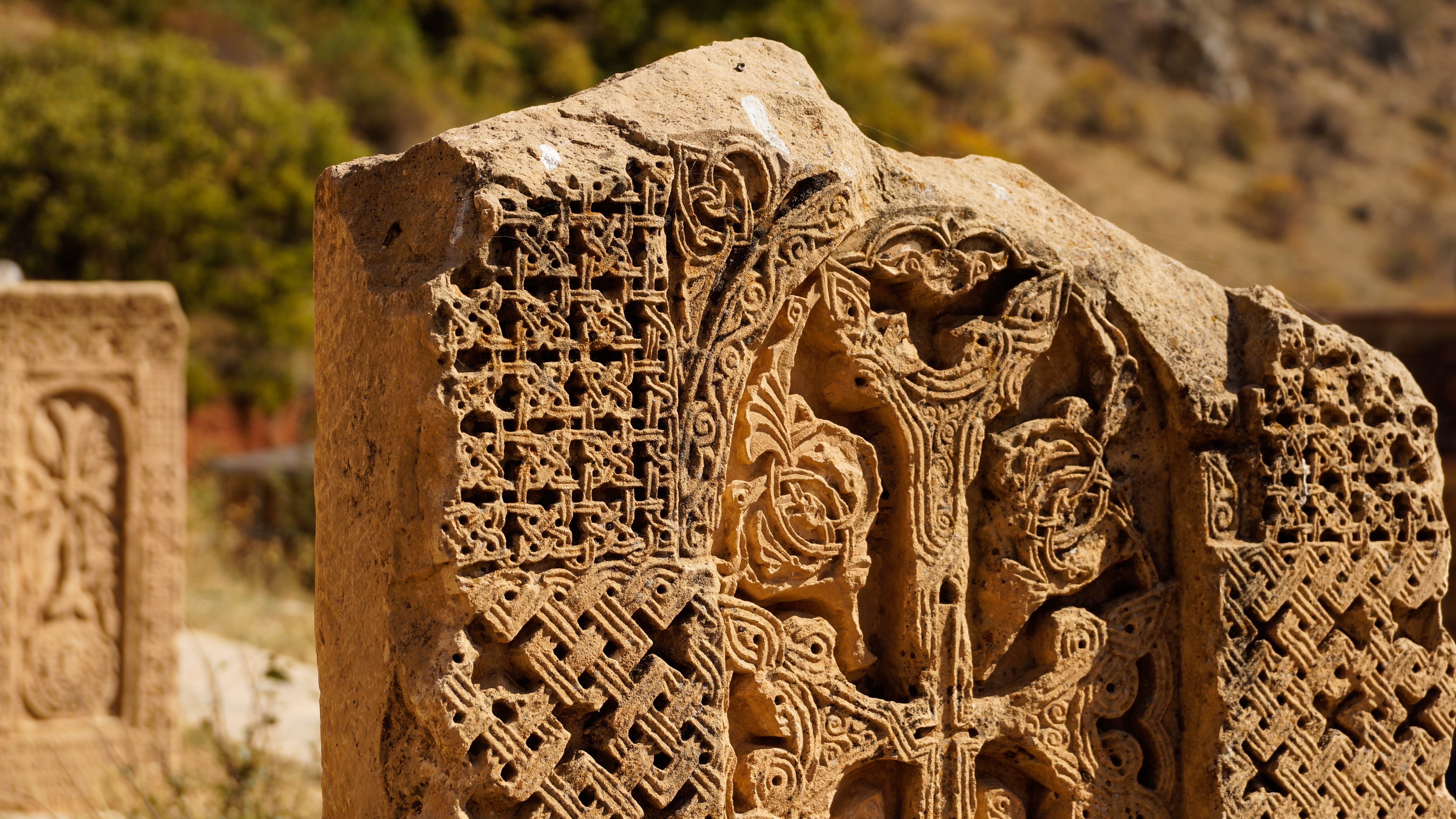 architecture, carved, 5K, close-up, stone material, spirituality, tombstone, the past, ancient, religion, khachkar, medieval, archaeology, built structure, HD Wallpaper