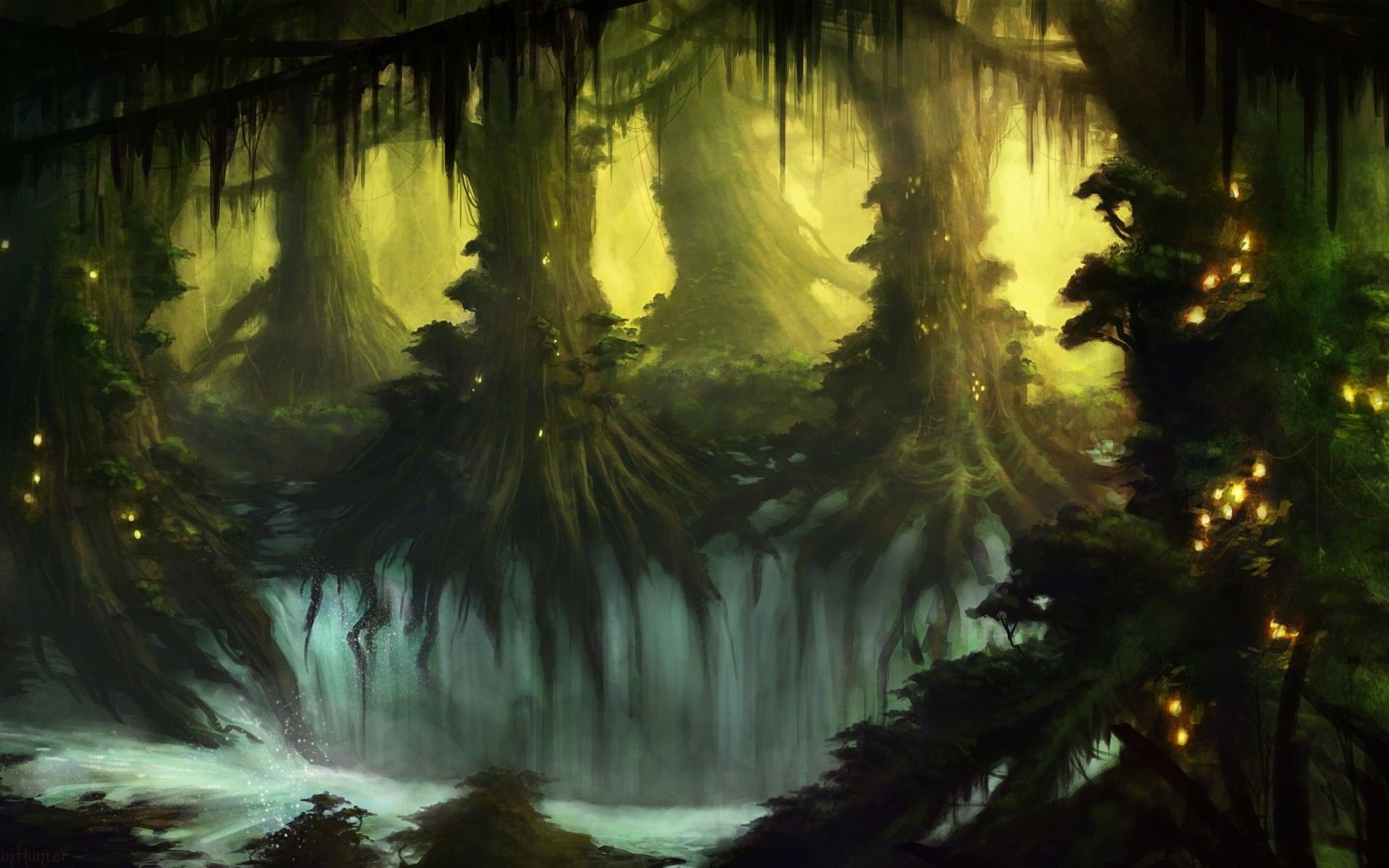 trees, tropical climate, growth, forest, motion, artwork, scenics - nature, fantasy art, tree, plants, 720P, nature, dark, illuminated, tranquil scene, HD Wallpaper