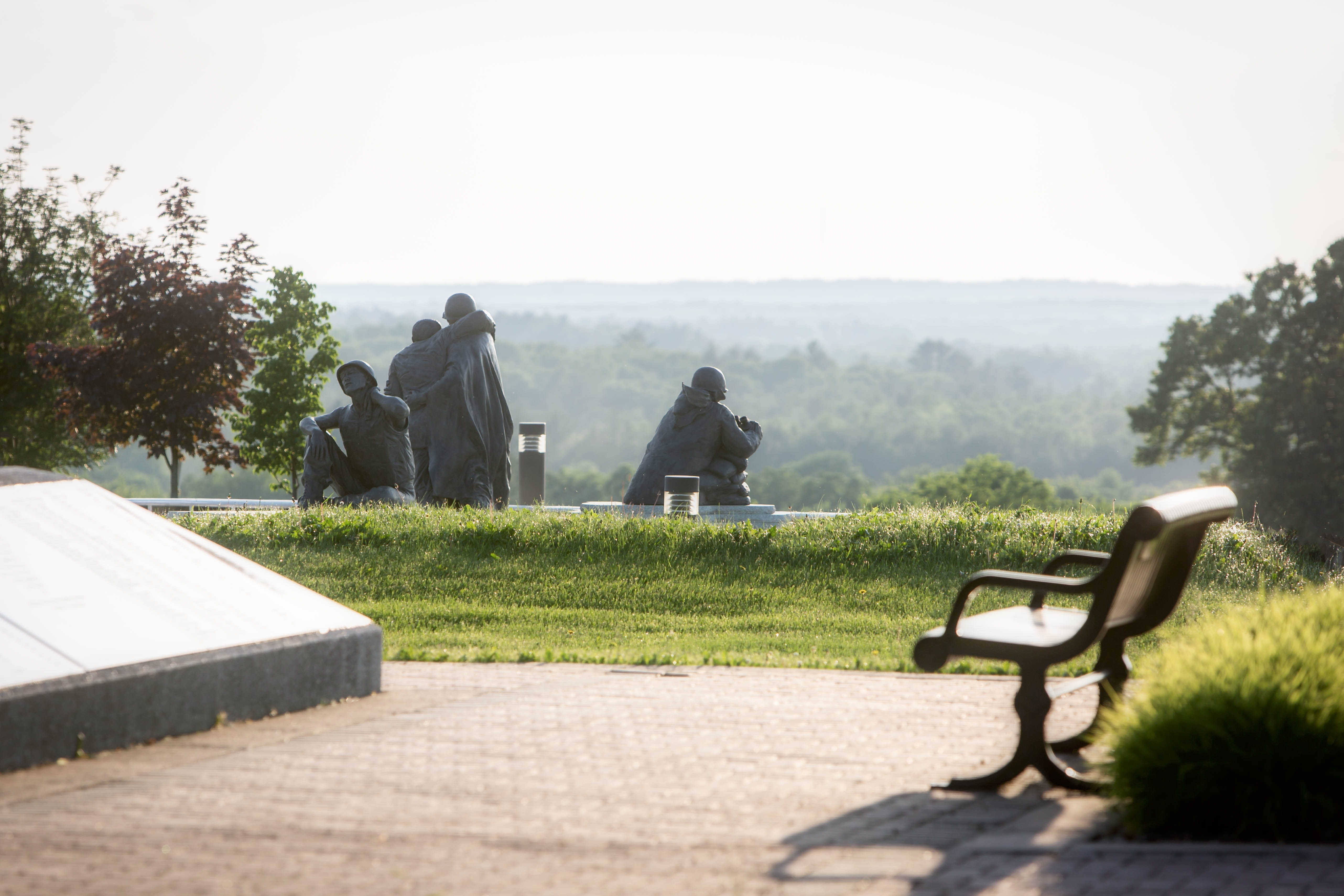 sky, korea, war, conflict, plant, army, veteran, men, outdoors, tribute, clear sky, sculpture, real people, marine, memorial, bench, honor, seat, nature, HD Wallpaper