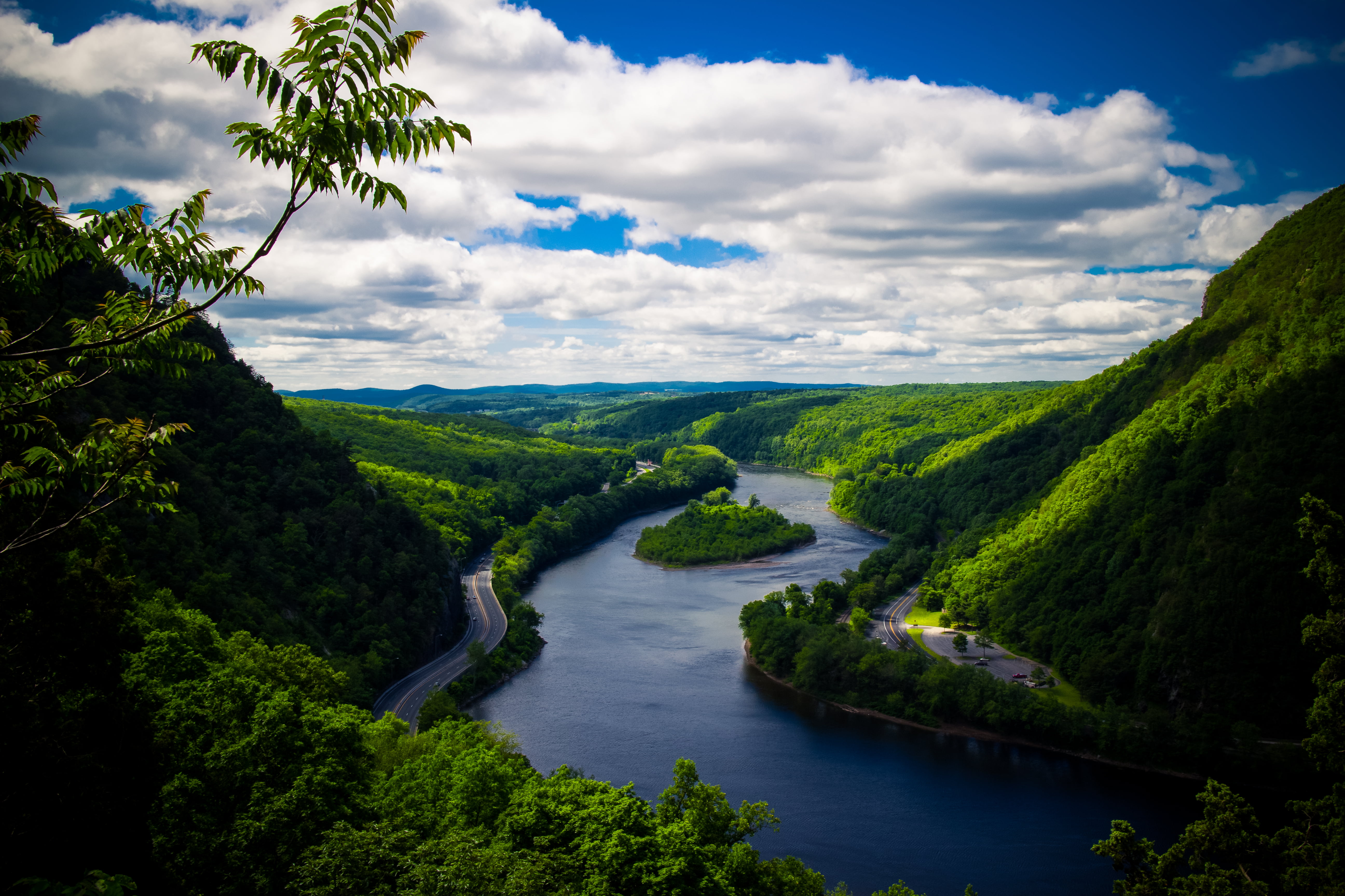 scenics, hiking, water, sky, 5K, mounatains, summer, green Color, outdoors, nature, landscape, NJ, river, New Jersey, Delaware Water Gap, photo, tree, HD Wallpaper