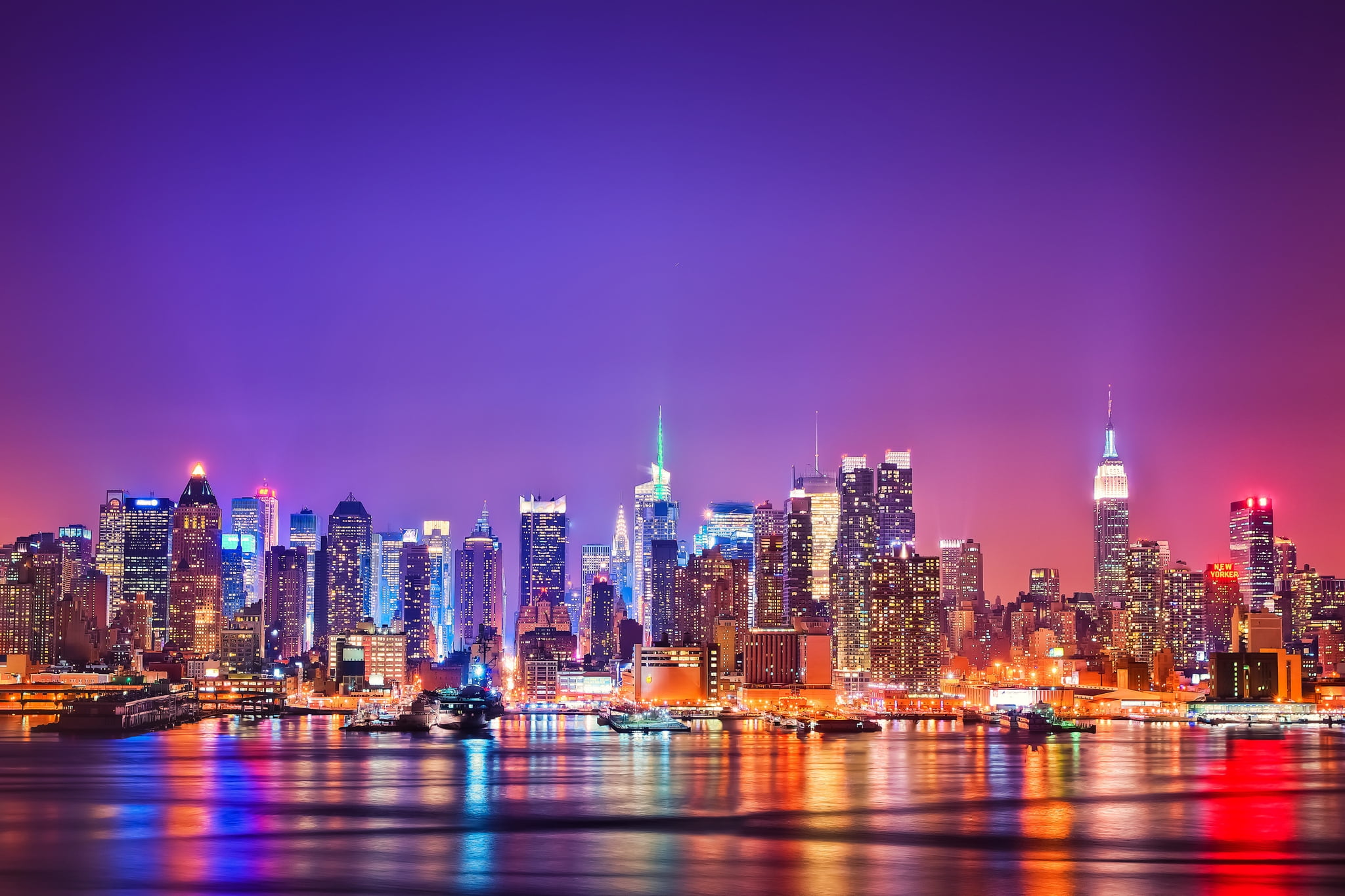 built Structure, famous Place, sky, transportation, dusk, waterfront, tower, high, skyscraper, river, sea, water, travel Destinations, harbor, manhattan, HD Wallpaper