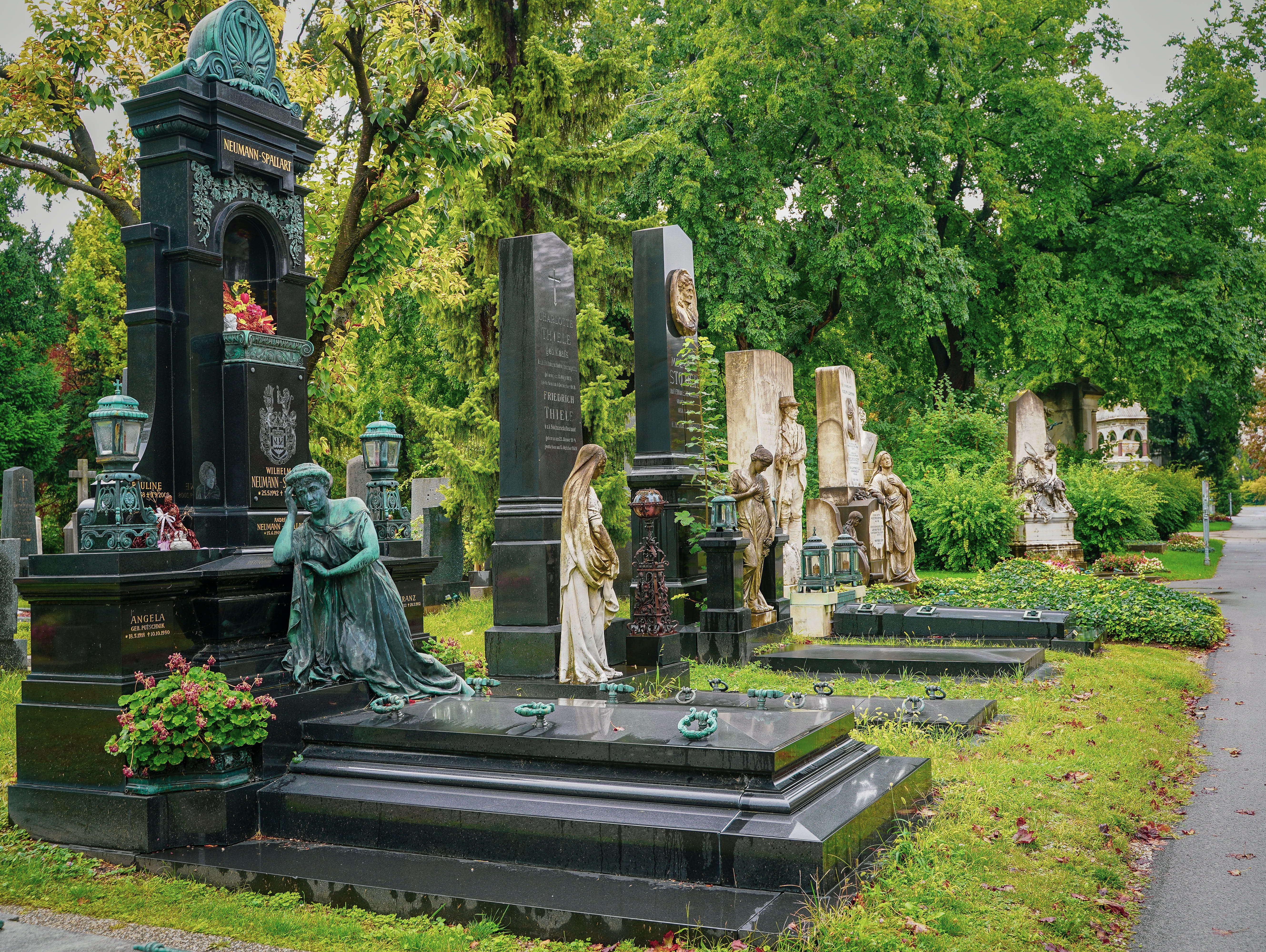 tree, art and craft, austria, no people, viennas central cemetery, central cemetery, funeral, green color, christian, tomb, death, vienna, day, outdoors, HD Wallpaper