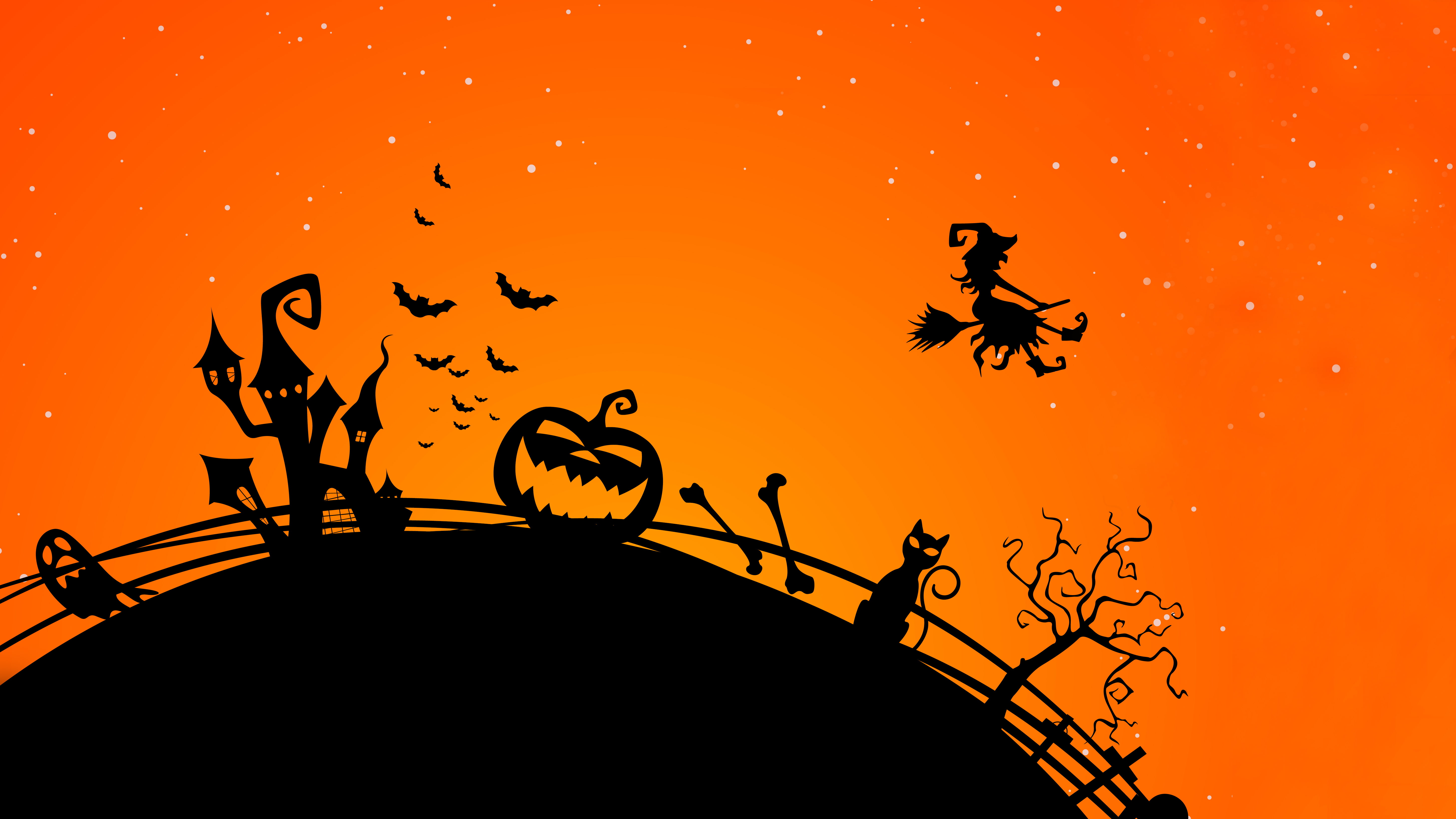 Castle, Halloween Pumpkin, 4K, Halloween Witch, 5K, Bats, HD Wallpaper