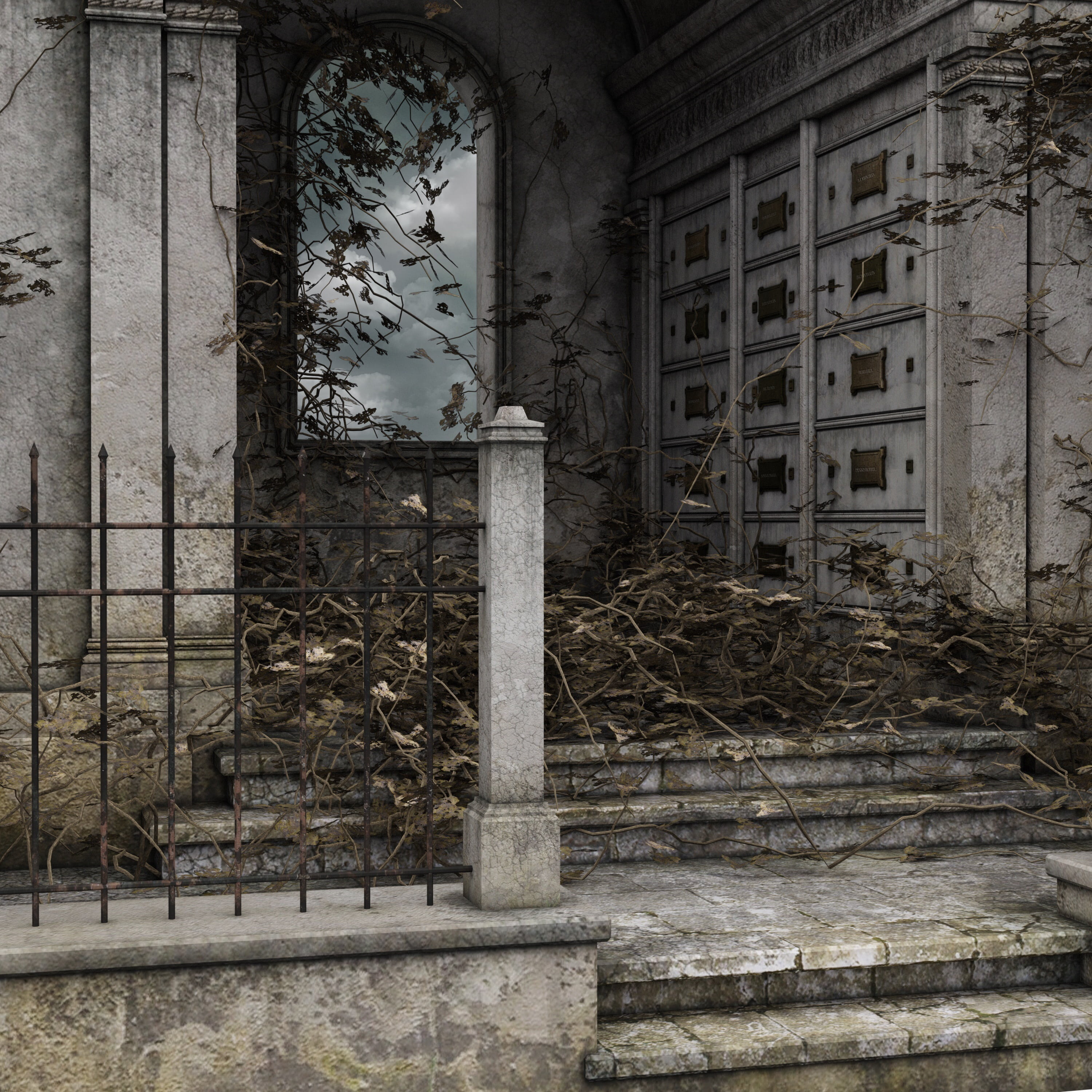 run-down, the past, outdoors, obsolete, ivy, house, bad condition, old, weathered, history, day, metal, transience, rest, staircase, ruined, grave, 2K, Phone HD Wallpaper