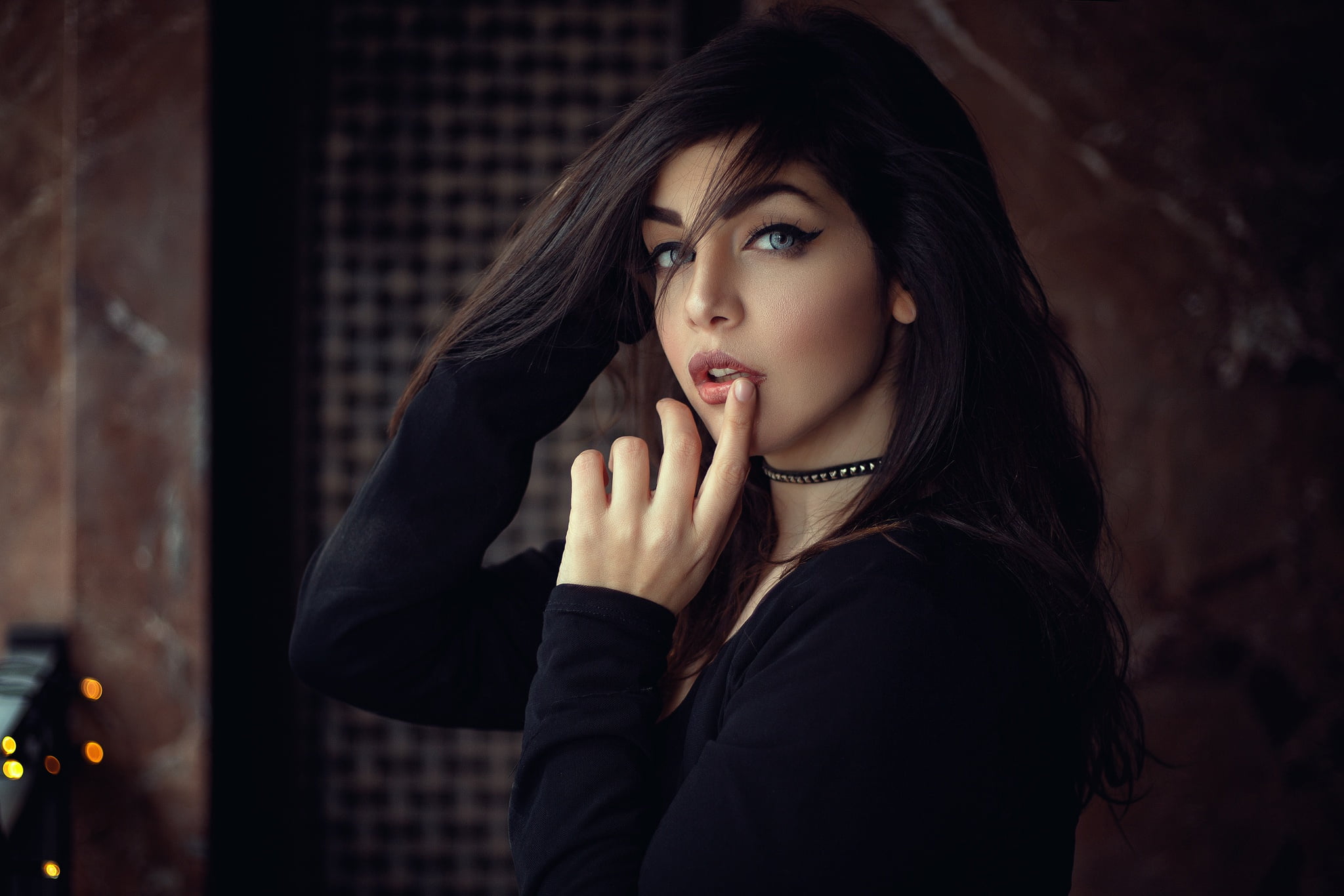 portrait, 1080P, Topaz Arbell, look, face, girl, hair, ANAS Happy, hand, brunette, HD Wallpaper