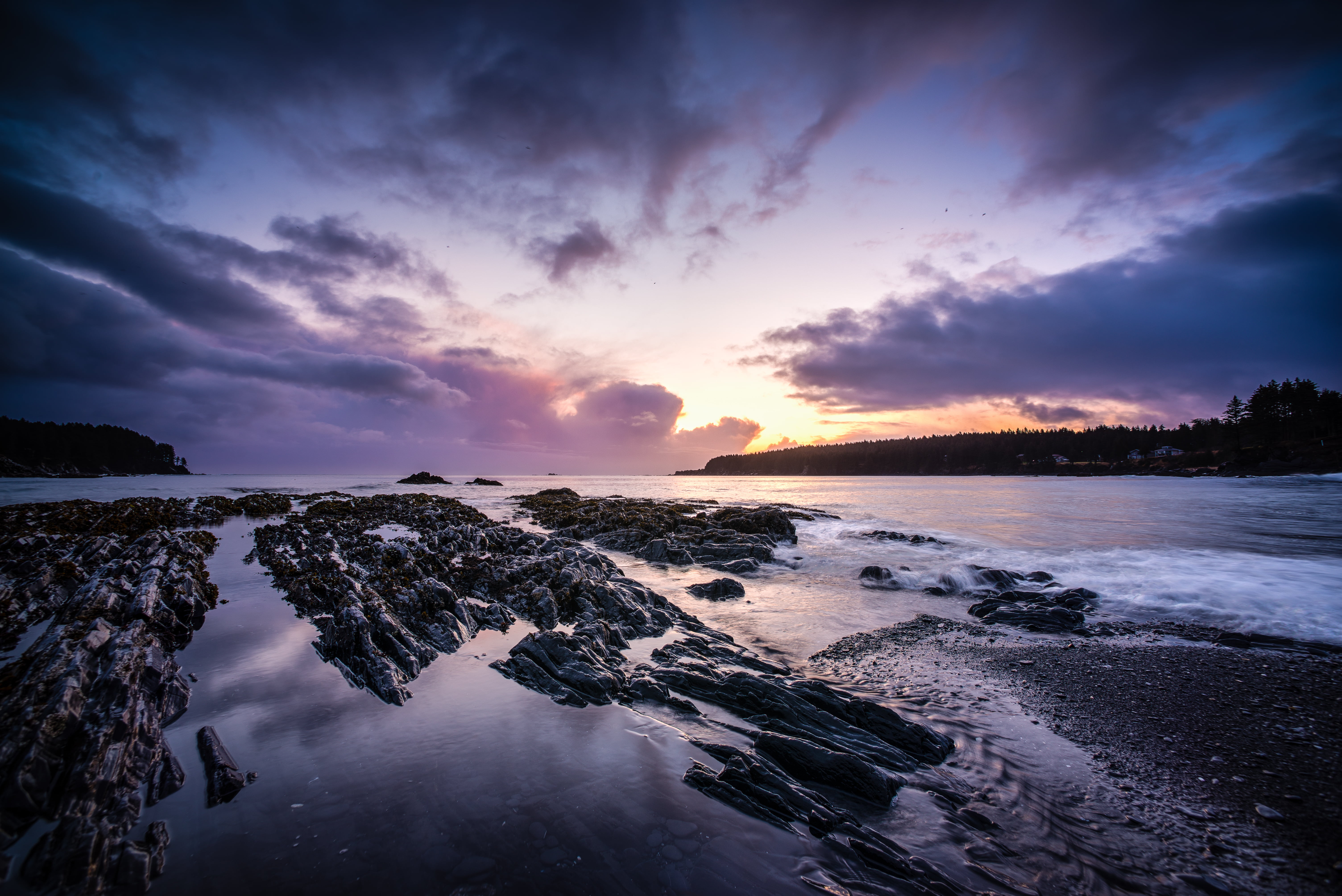 dusk, outdoors, f/2, cloudscape, Nikon D610, beauty In Nature, Rocks, weather, Photomatix, landscape, Bay Park, Mill Bay, reflection, HDR, coastline, Nikkor, HD Wallpaper