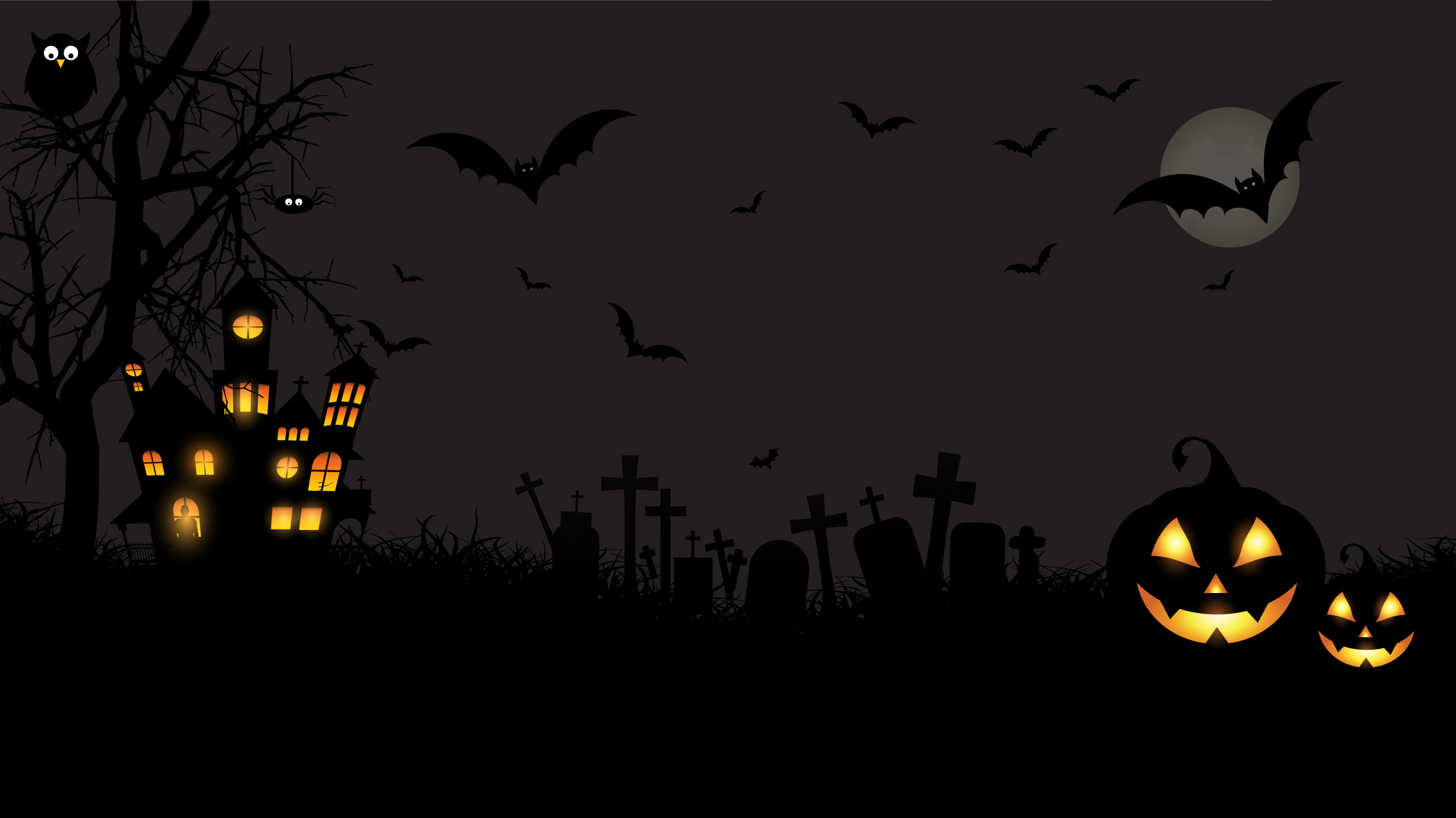 HD, Scary, Moon, Pumpkins, Graveyard, 2K, Minimal, Castle, Owls, Bats, Halloween, HD Wallpaper
