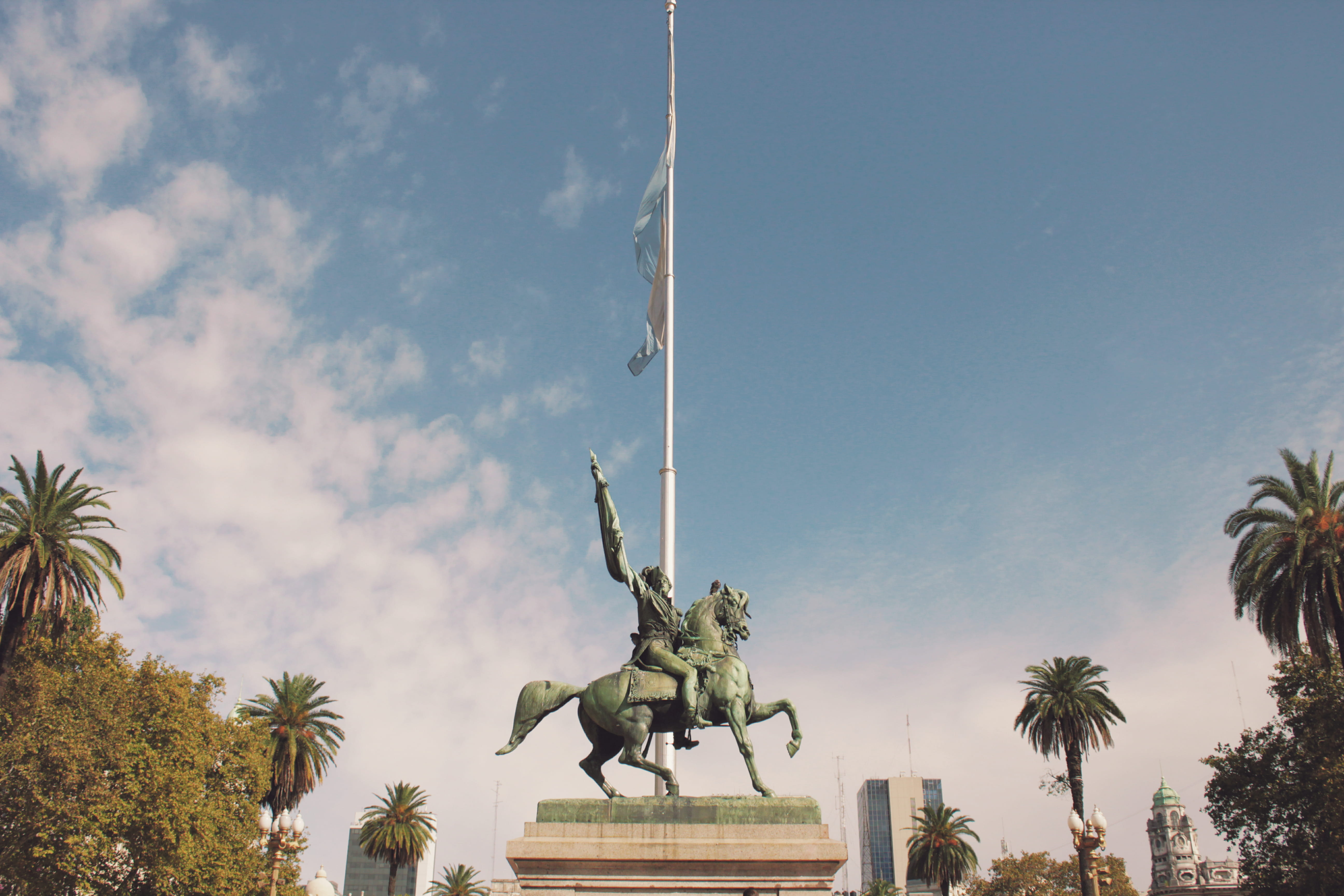 argentina, art and craft, day, sky, south america, cloud - sky, statue, low angle view, buenos aires, human representation, tourism, flag, travel, sculpture, HD Wallpaper