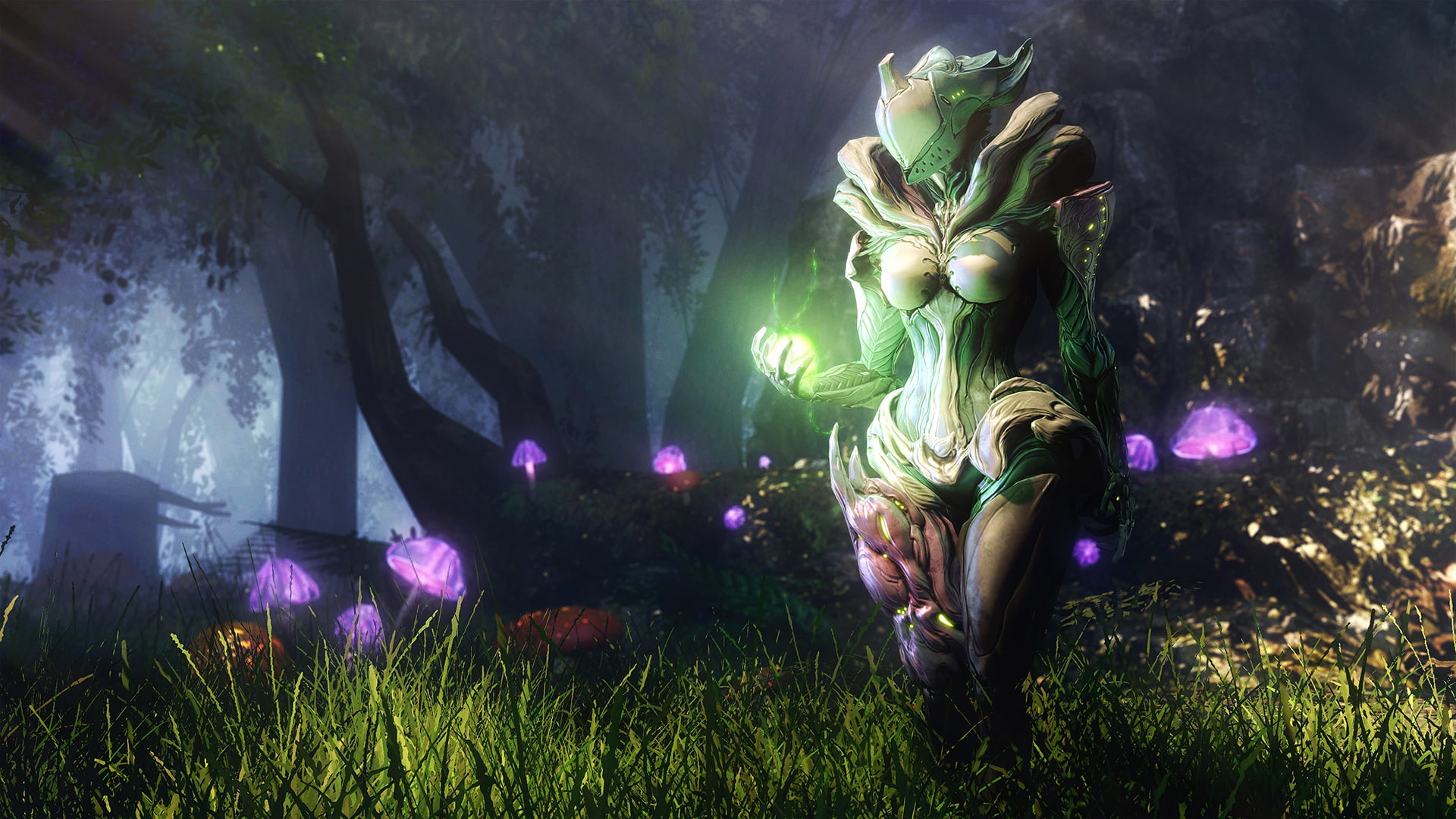 fantasy art, video games, armor, Warframe, forest, Saryn (Warframe), 1080P, HD Wallpaper