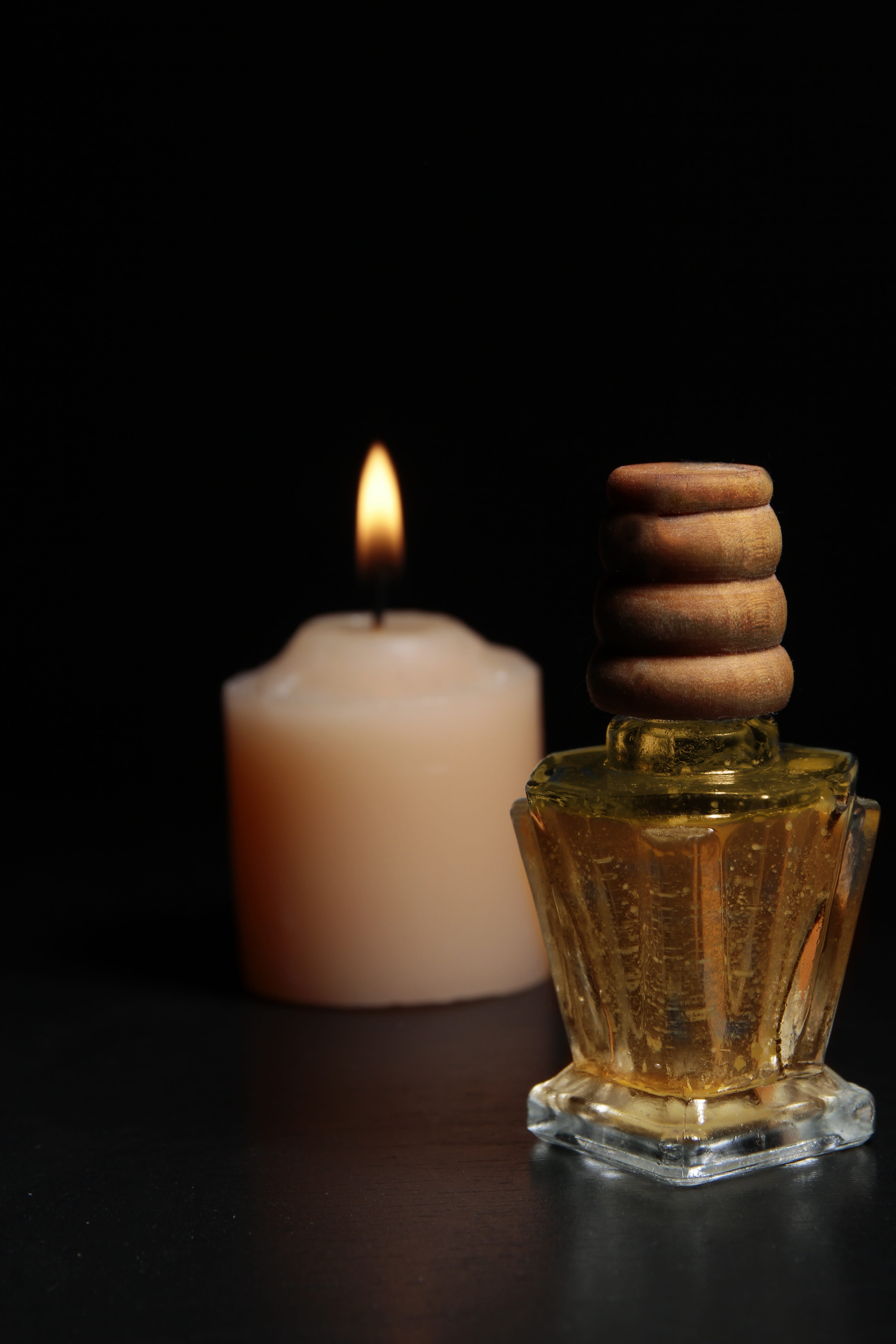 focus on foreground, luminosity, container, black background, Perfume, Glass, still life, bottle, no people, food and drink, small group of objects, illuminated, Phone HD Wallpaper