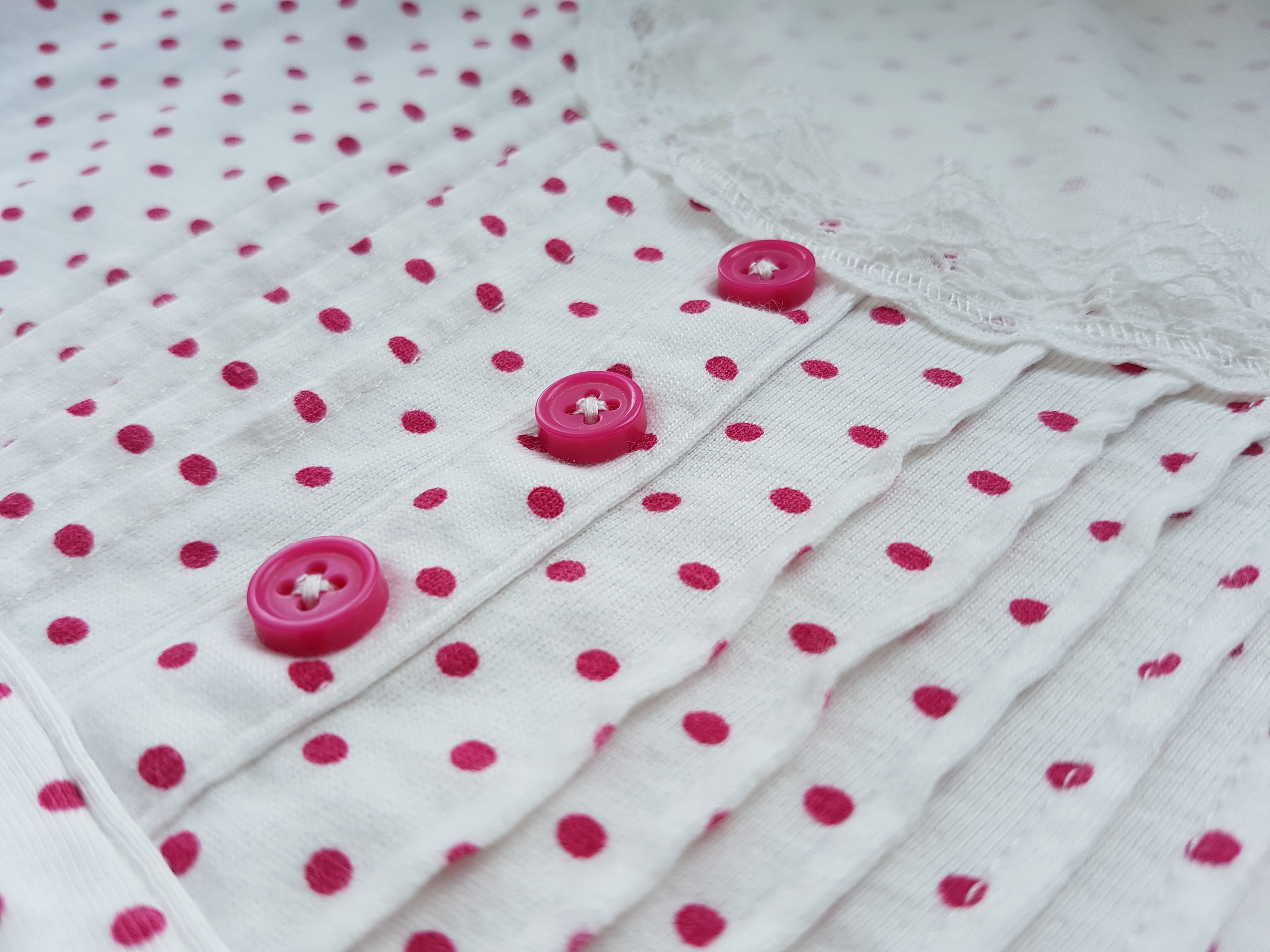 no people, tablecloth, design, thread, cute, spotted, clothing, fabric, fashion, neck, white color, 4K, table, pattern, pink, shirt, pink color, textile, HD Wallpaper