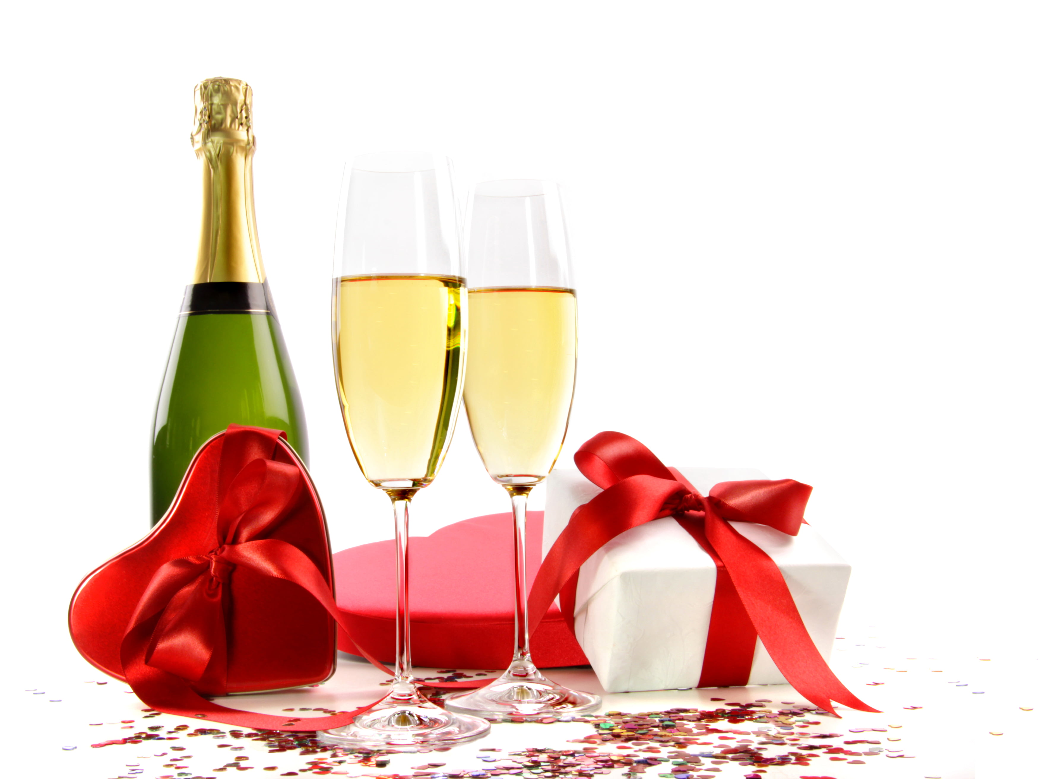 two, christmas, gifts, event, food and drink, 2K, ribbon, refreshment, boxes, gift box, celebration event, bows, drinking glass, household equipment, champagne, HD Wallpaper