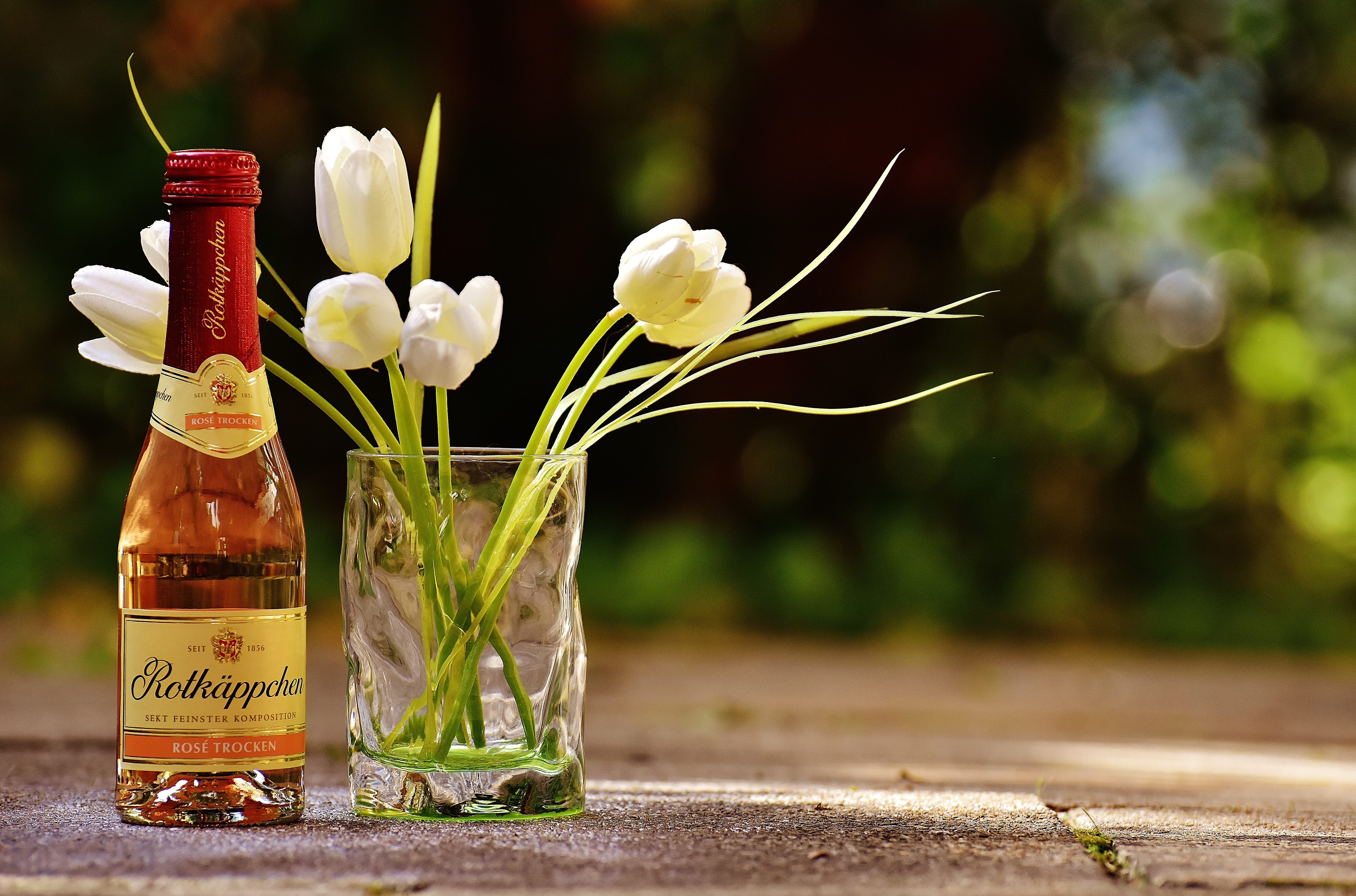 close-up, fragility, freshness, outdoors, romance, no people, jar, food and drink, champagne, bottle, flower, glass - material, 5K, vulnerability, flowering plant, HD Wallpaper