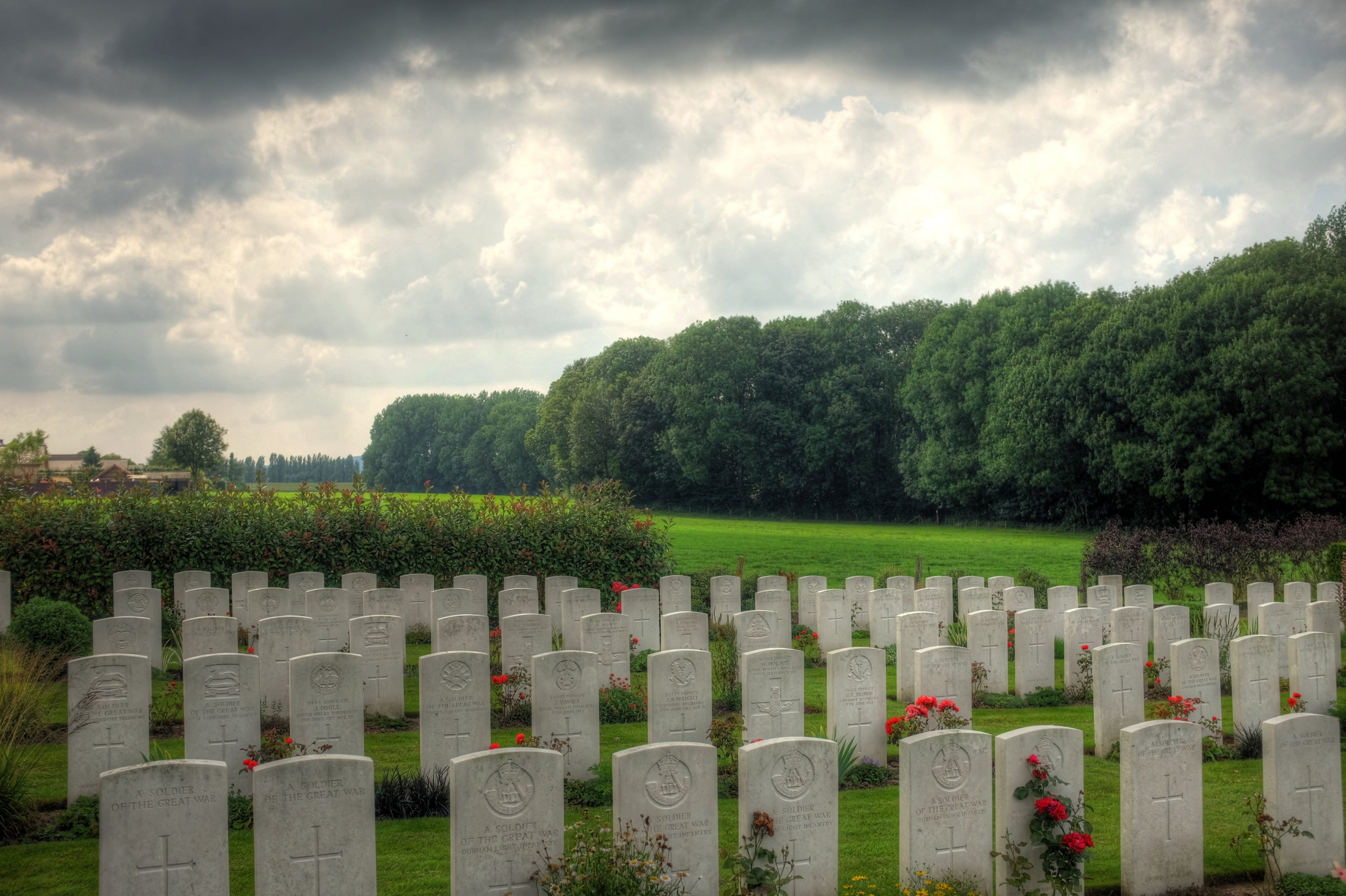 in a row, sky, cloud - sky, allies, barrier, flanders, tree, first world war, day, tombstone, history, nature, memorial, no people, fence, grave, government, HD Wallpaper