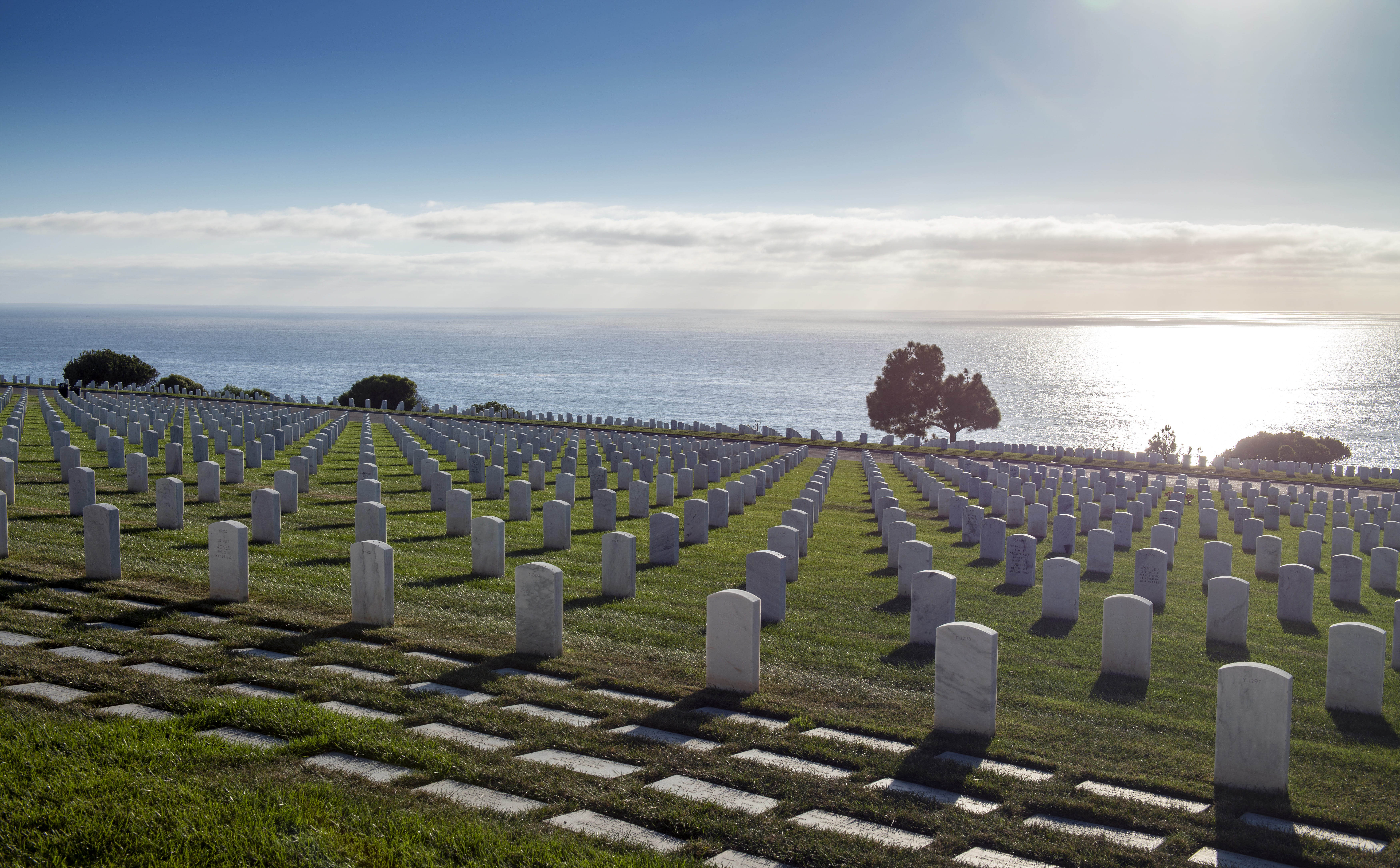 tomb, ground, sunlight, 5K, no people, cemetery, veteran, stone, memorial, roof, grave, point loma, symbol, california, water, military, san diego, plant, HD Wallpaper